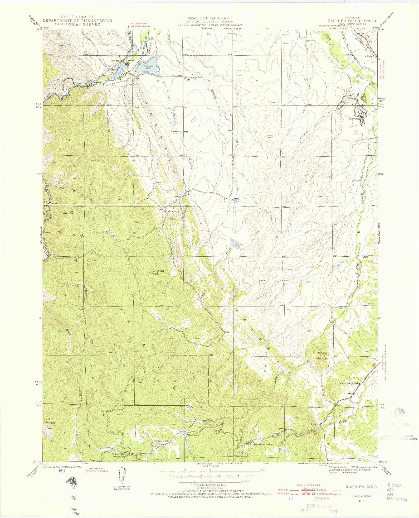 USGS 1:24000-SCALE QUADRANGLE FOR KASSLER, CO 1945