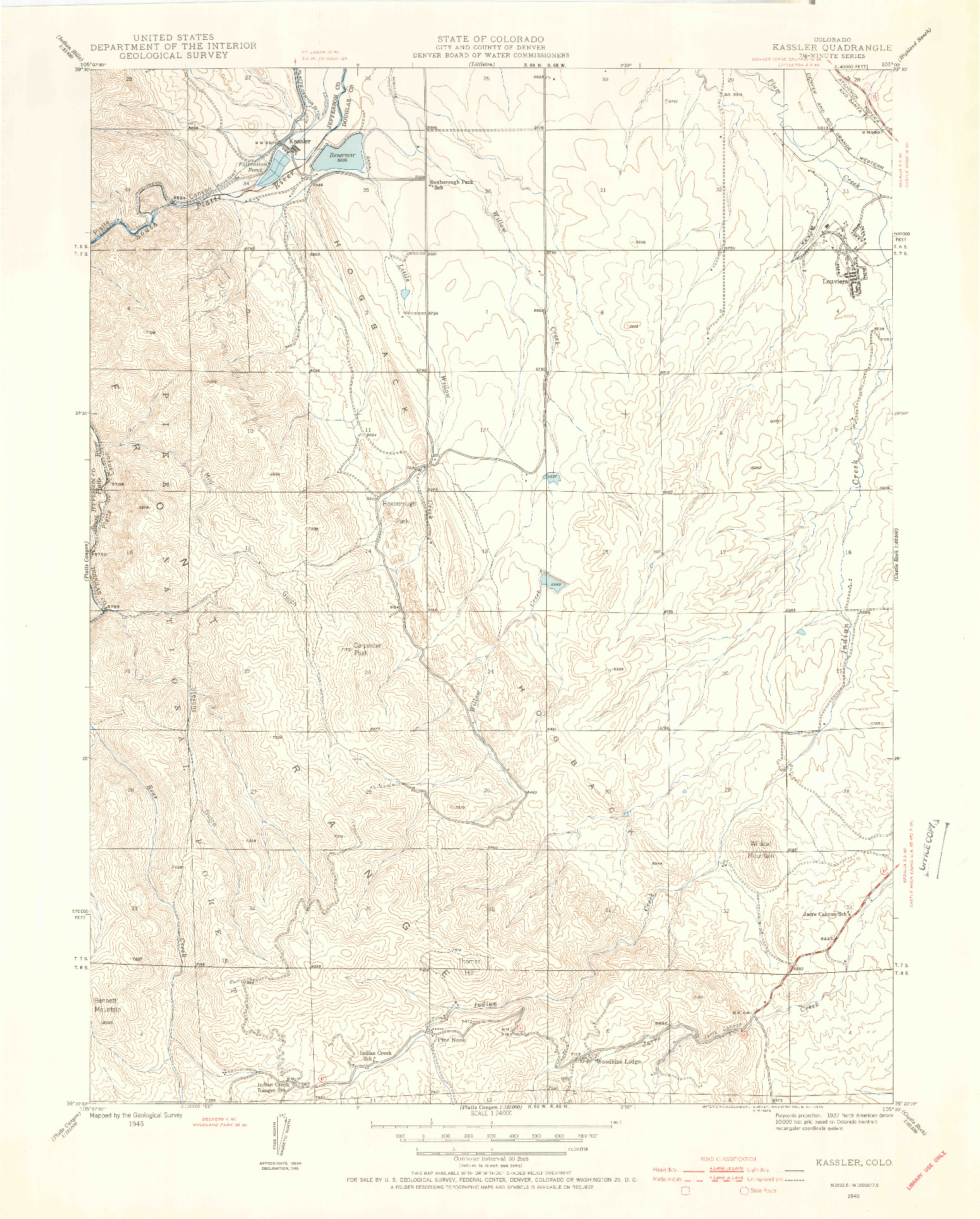 USGS 1:24000-SCALE QUADRANGLE FOR KASSLER, CO 1945