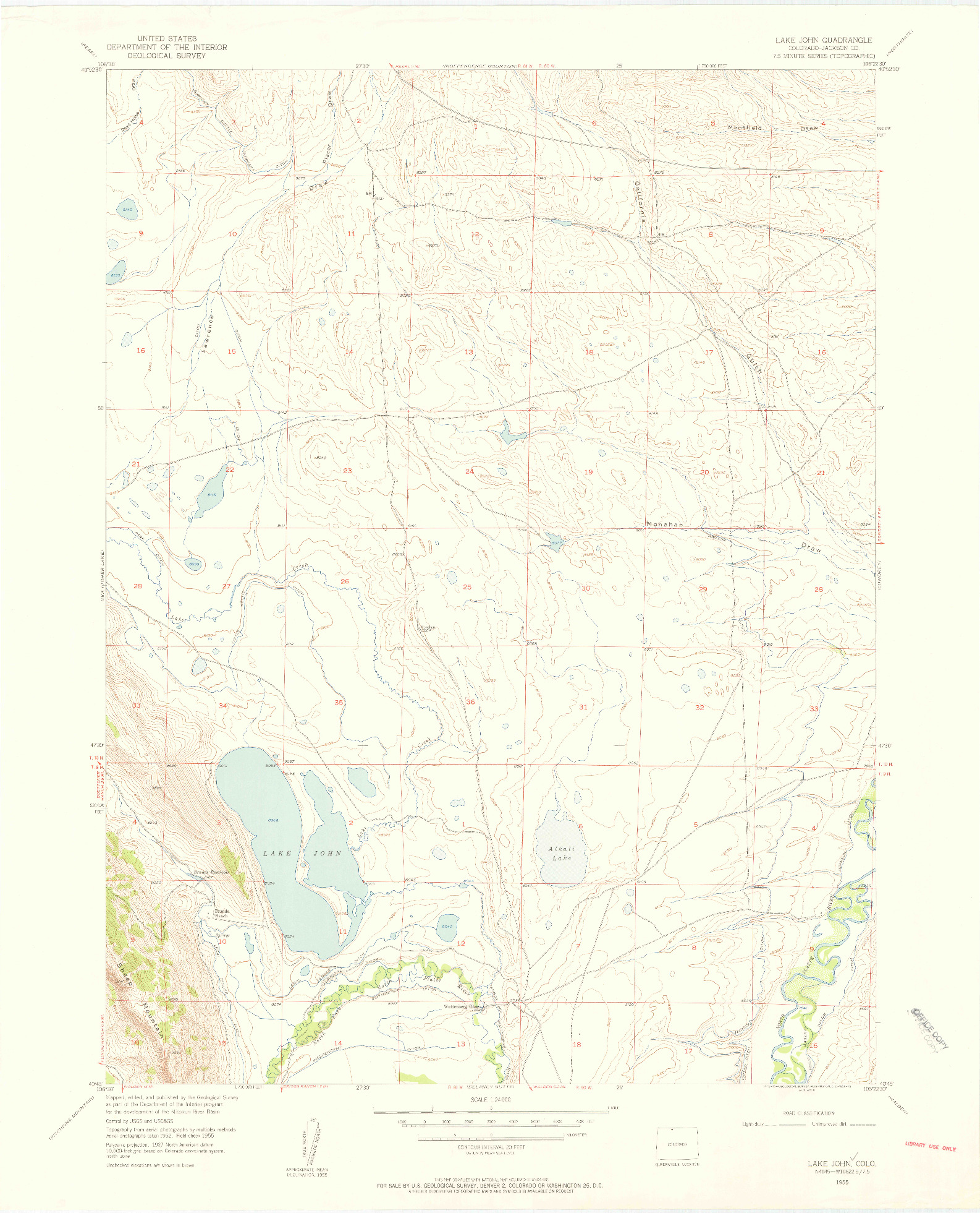 USGS 1:24000-SCALE QUADRANGLE FOR LAKE JOHN, CO 1955
