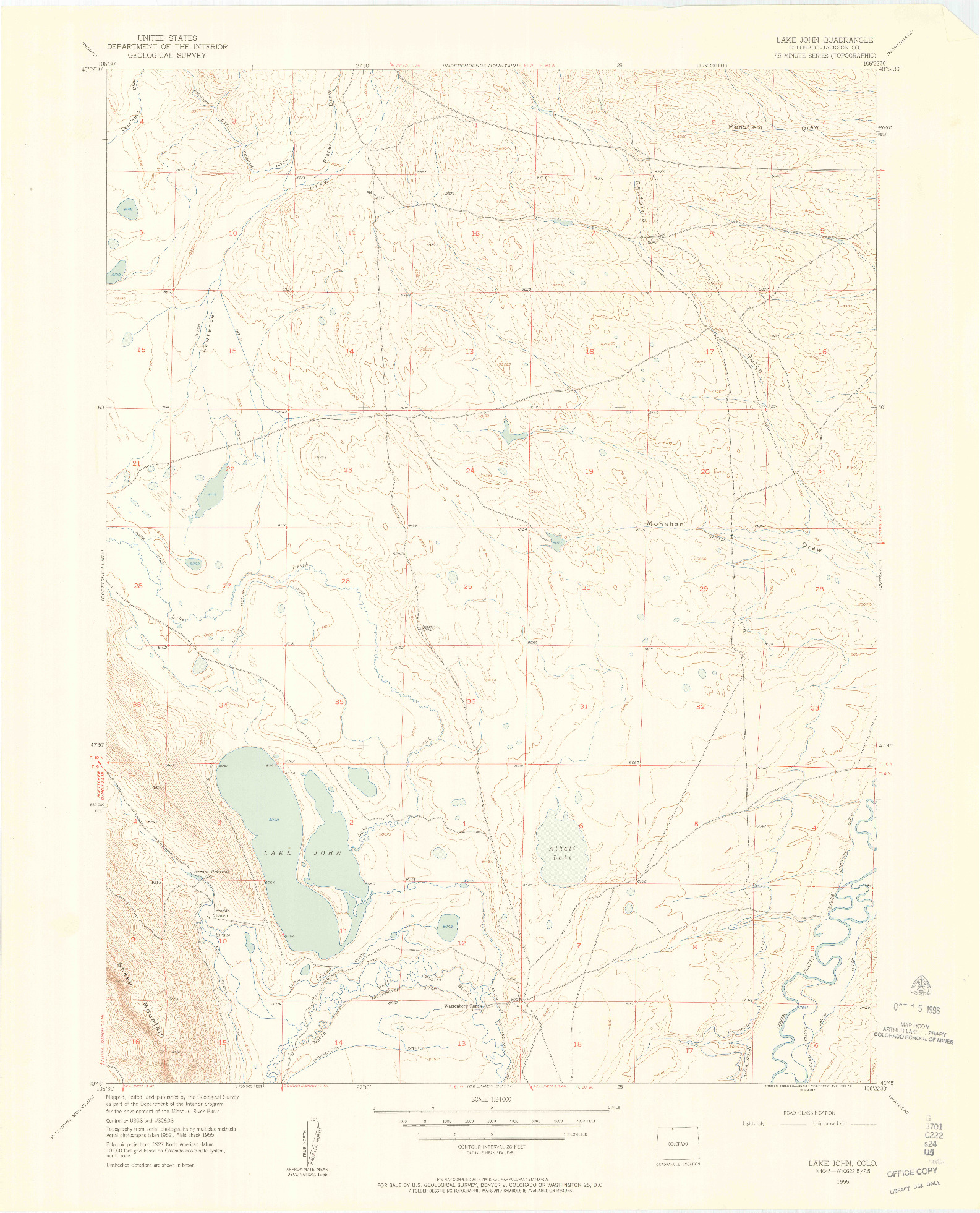 USGS 1:24000-SCALE QUADRANGLE FOR LAKE JOHN, CO 1955