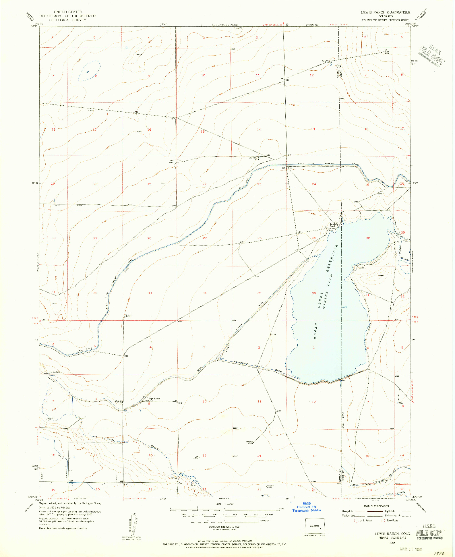 USGS 1:24000-SCALE QUADRANGLE FOR LEWIS RANCH, CO 1955