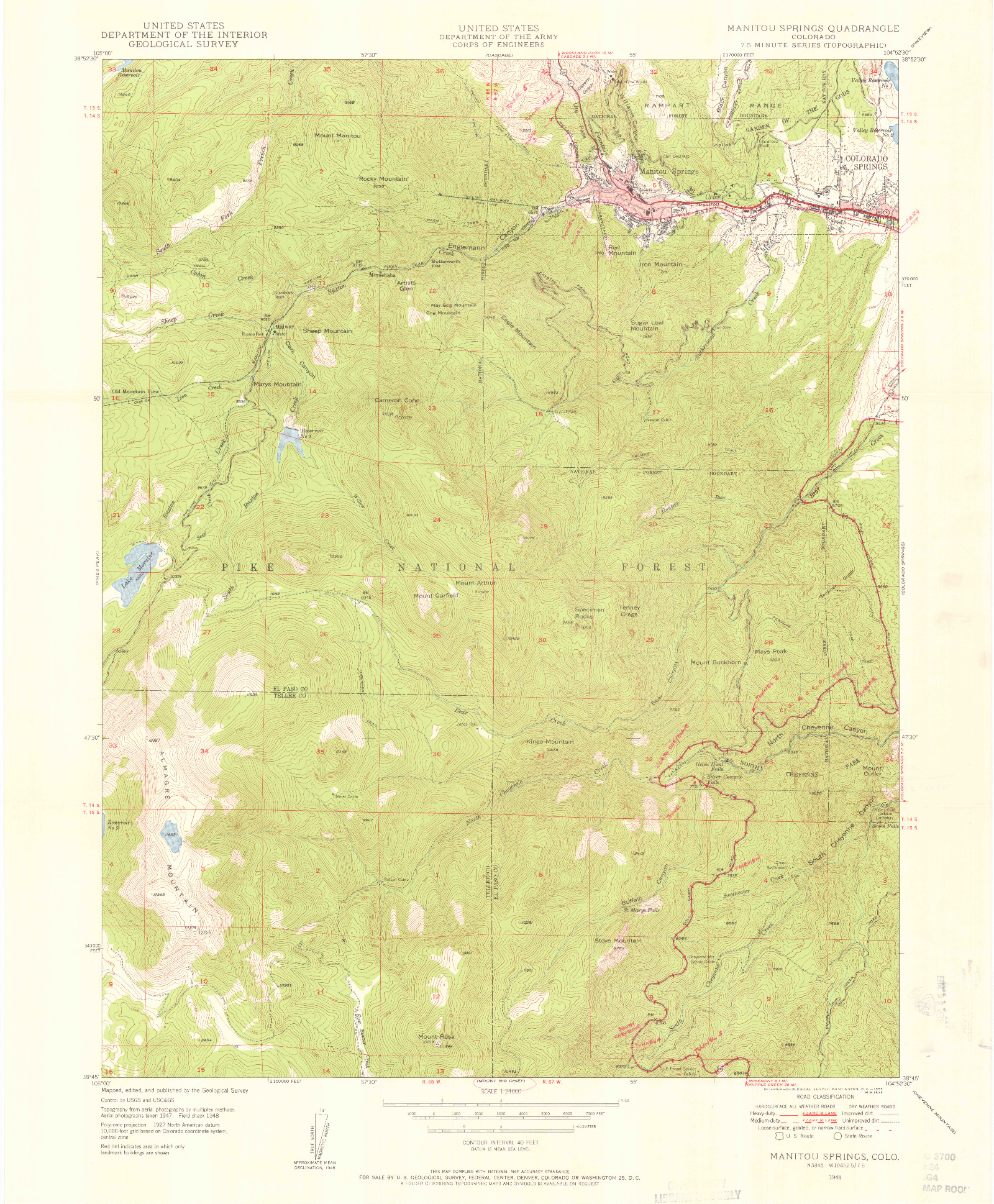 USGS 1:24000-SCALE QUADRANGLE FOR MANITOU SPRINGS, CO 1948