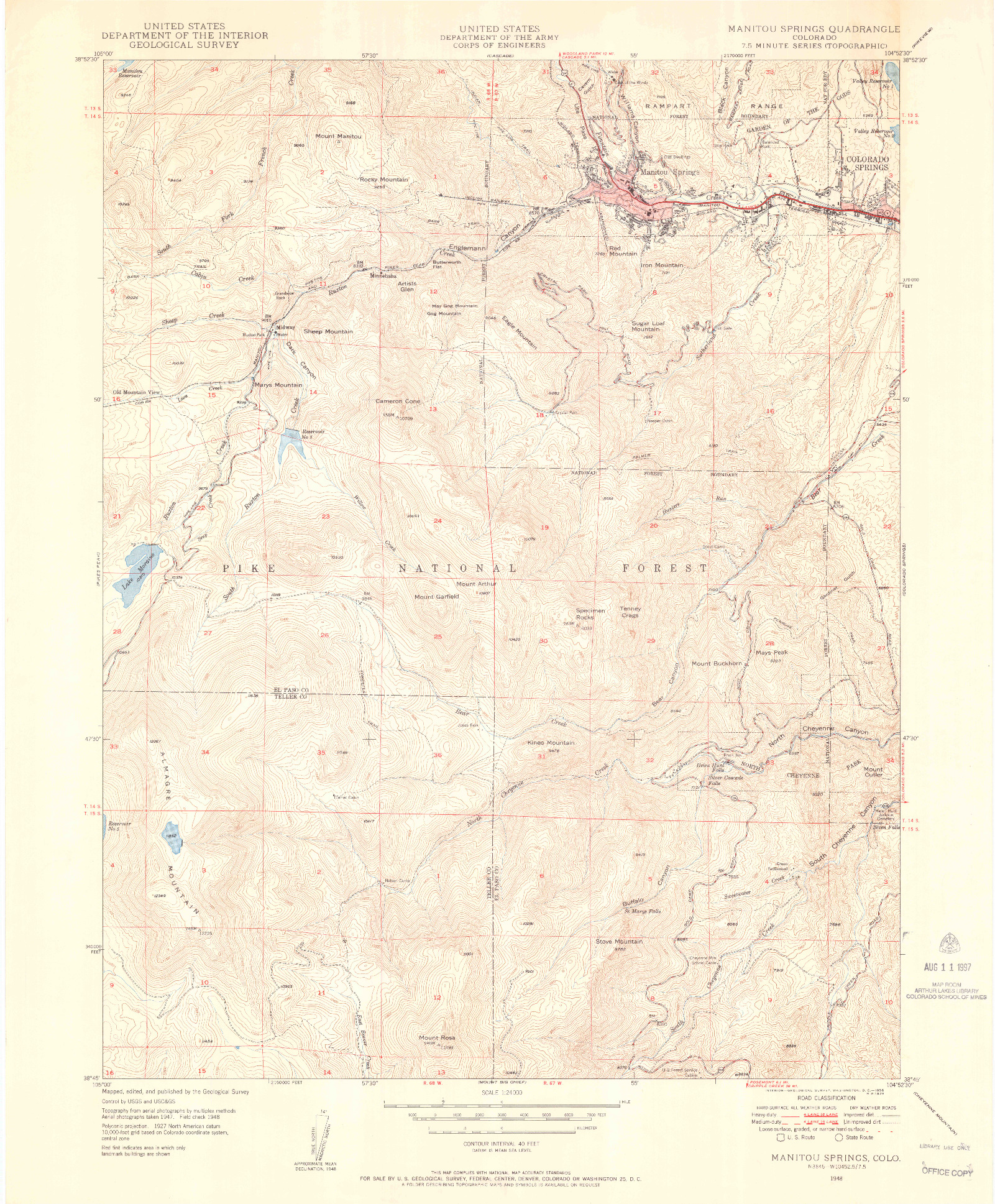 USGS 1:24000-SCALE QUADRANGLE FOR MANITOU SPRINGS, CO 1948