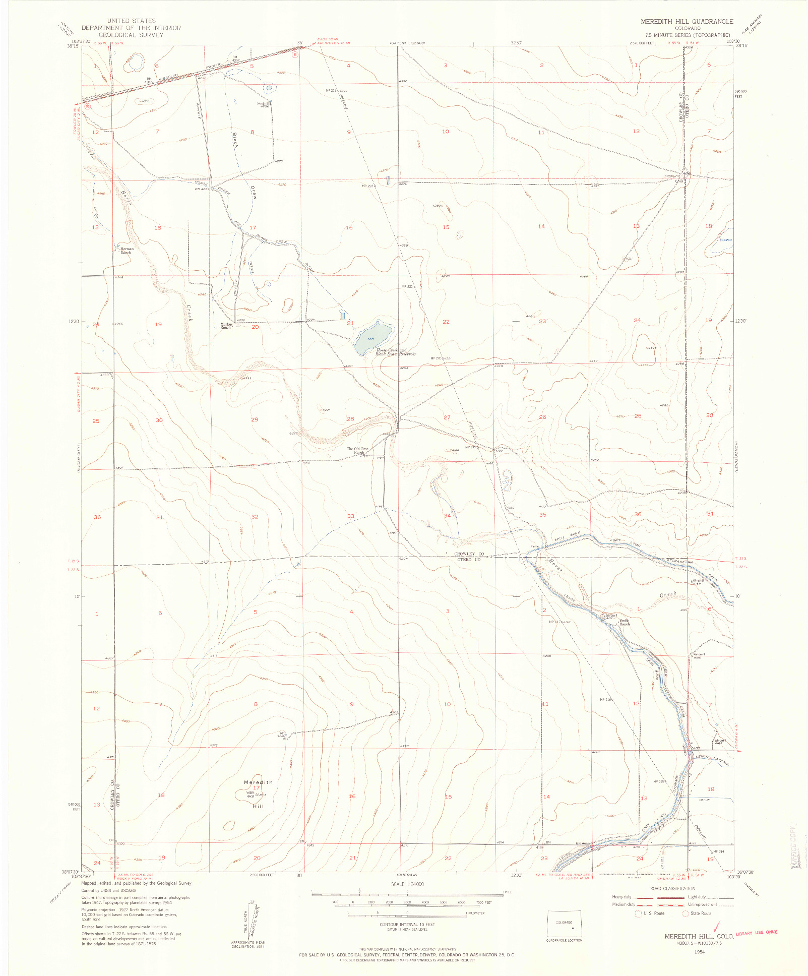 USGS 1:24000-SCALE QUADRANGLE FOR MEREDITH HILL, CO 1954