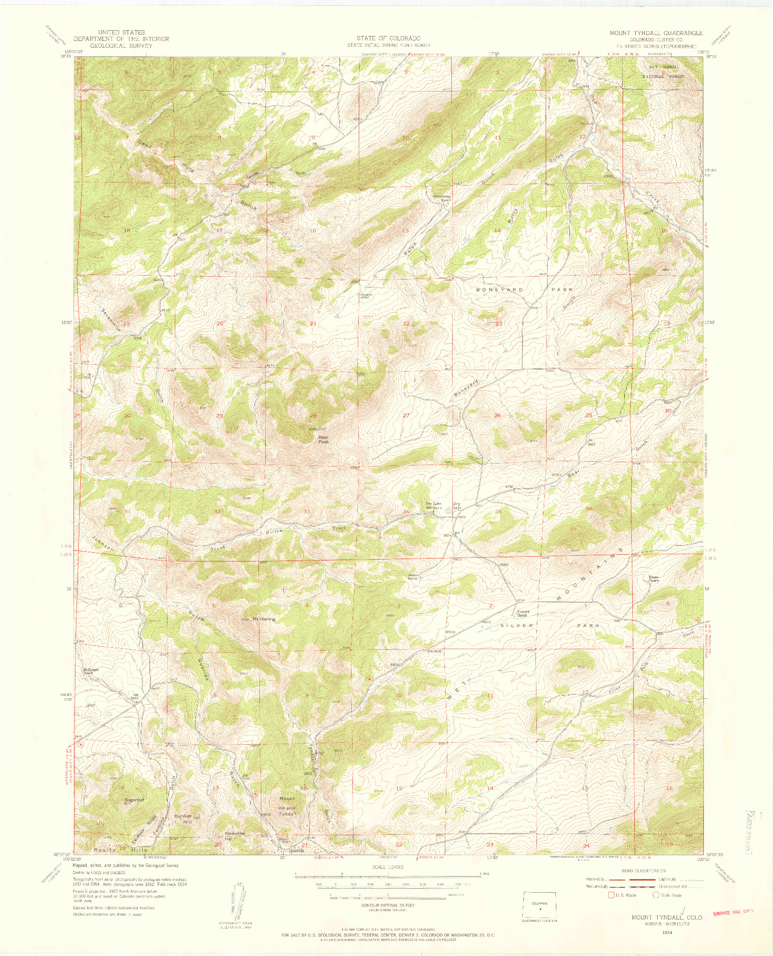 USGS 1:24000-SCALE QUADRANGLE FOR MOUNT TYNDALL, CO 1954