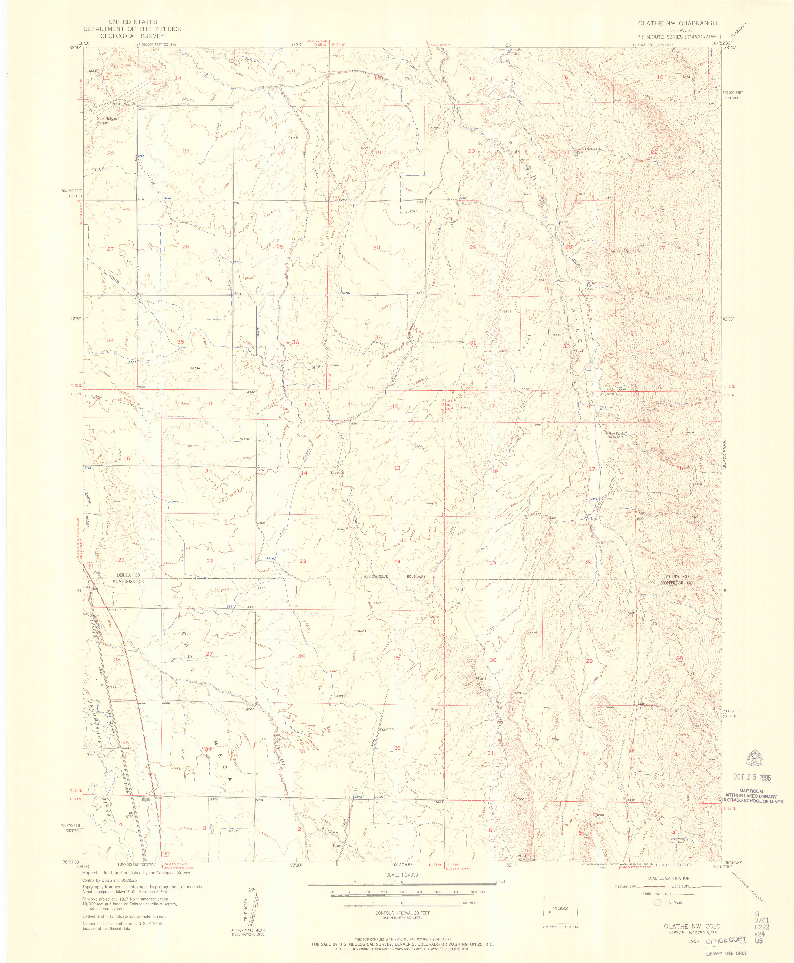 USGS 1:24000-SCALE QUADRANGLE FOR OLATHE NW, CO 1955