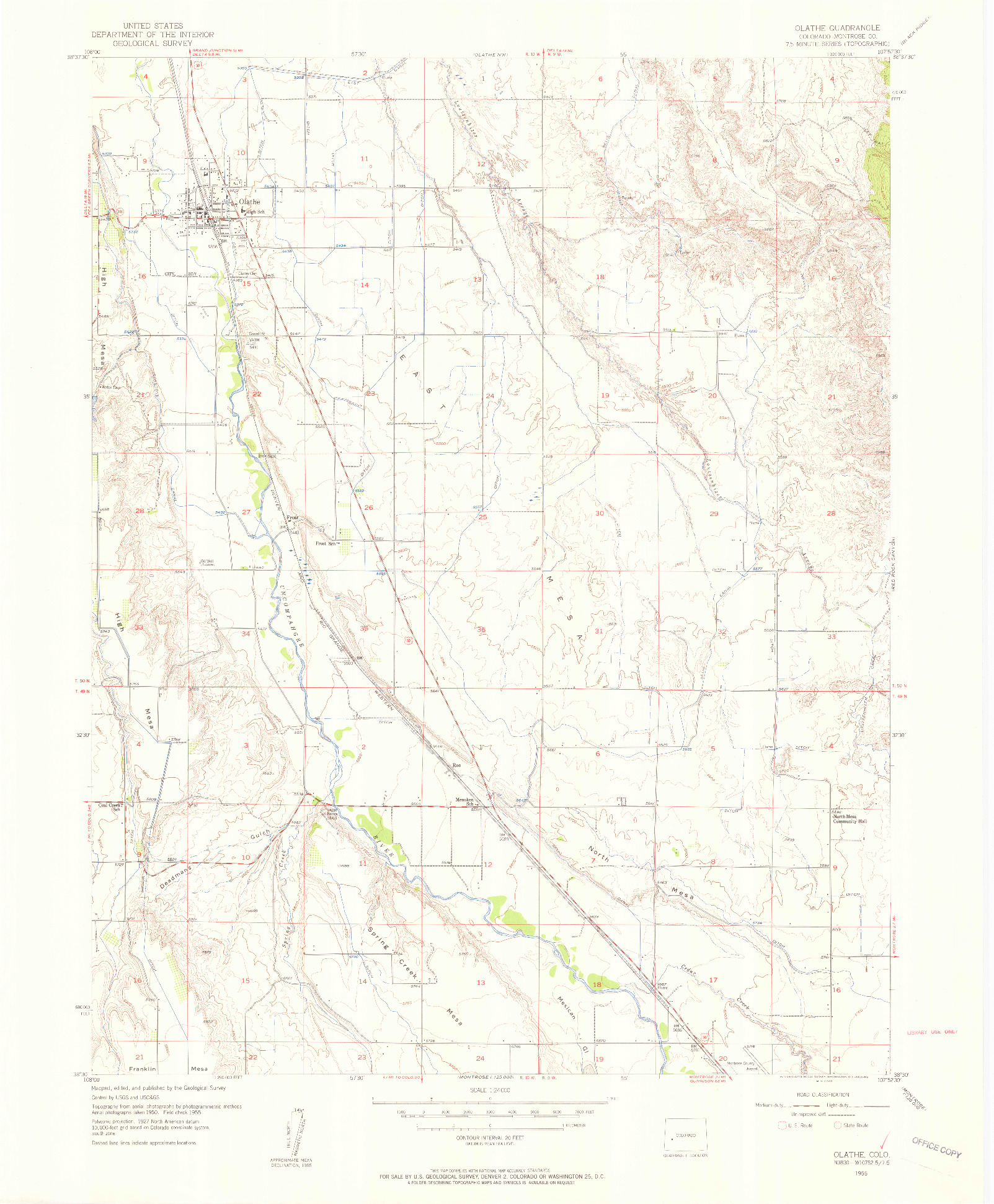 USGS 1:24000-SCALE QUADRANGLE FOR OLATHE, CO 1955