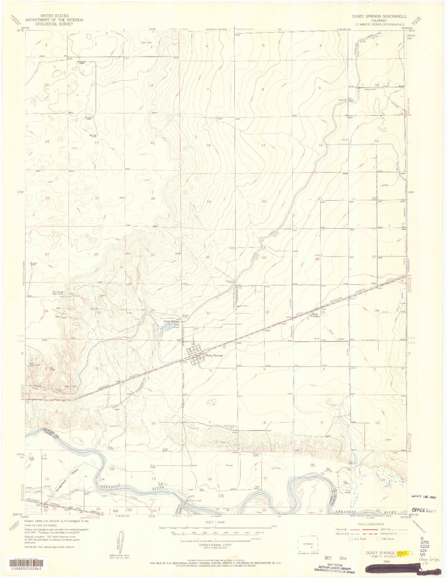 USGS 1:24000-SCALE QUADRANGLE FOR OLNEY SPRINGS, CO 1954