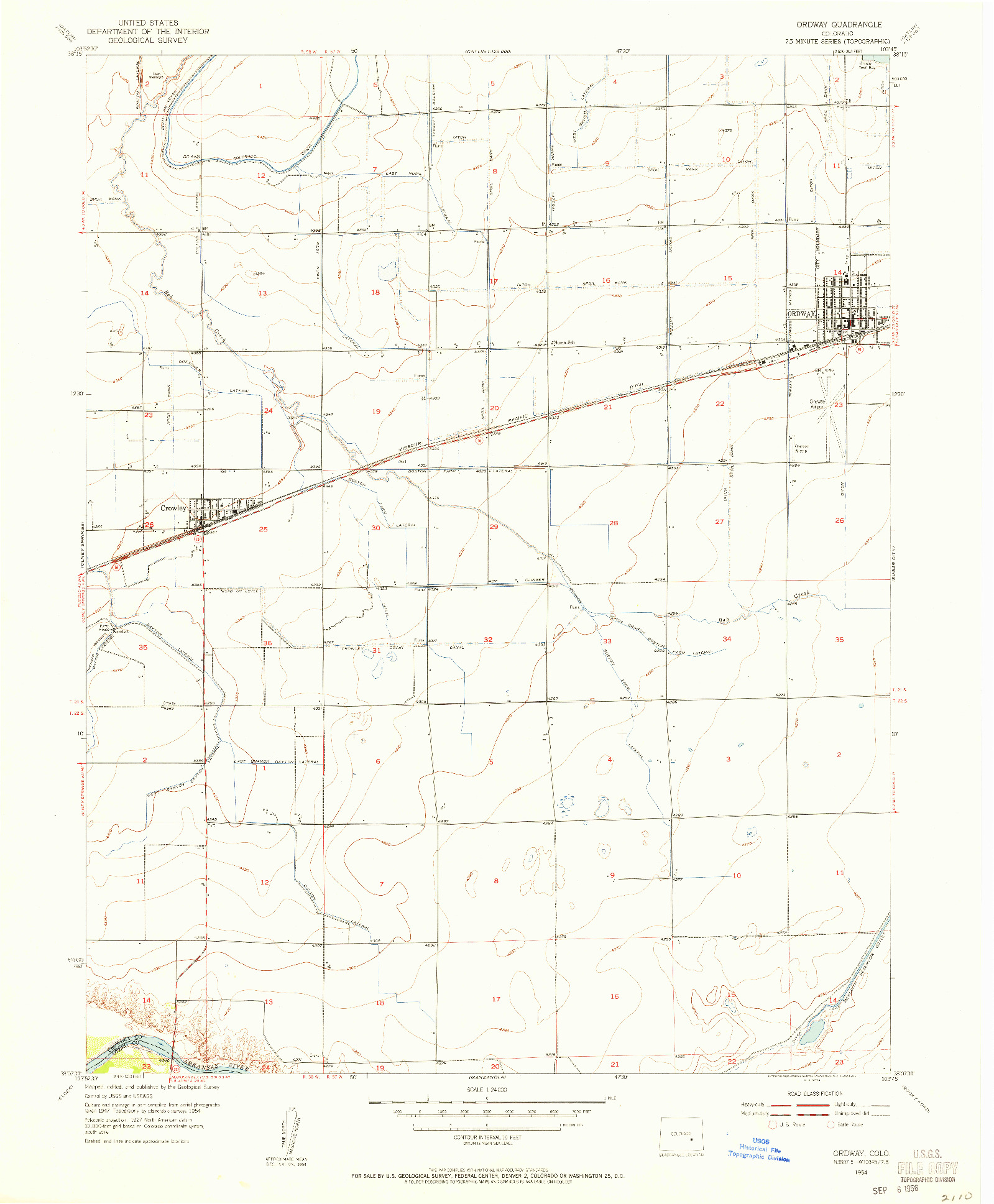 USGS 1:24000-SCALE QUADRANGLE FOR ORDWAY, CO 1954