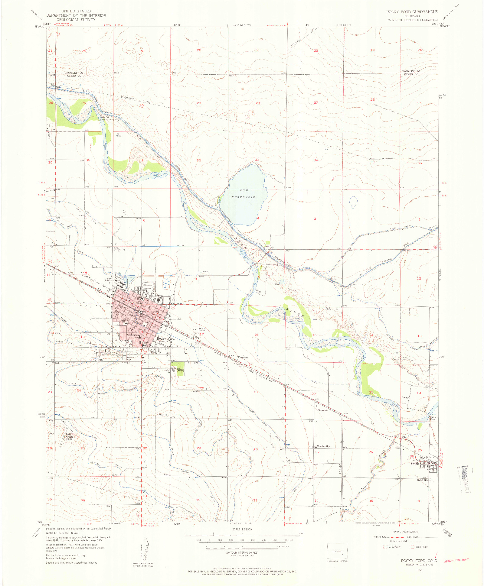 USGS 1:24000-SCALE QUADRANGLE FOR ROCKY FORD, CO 1955