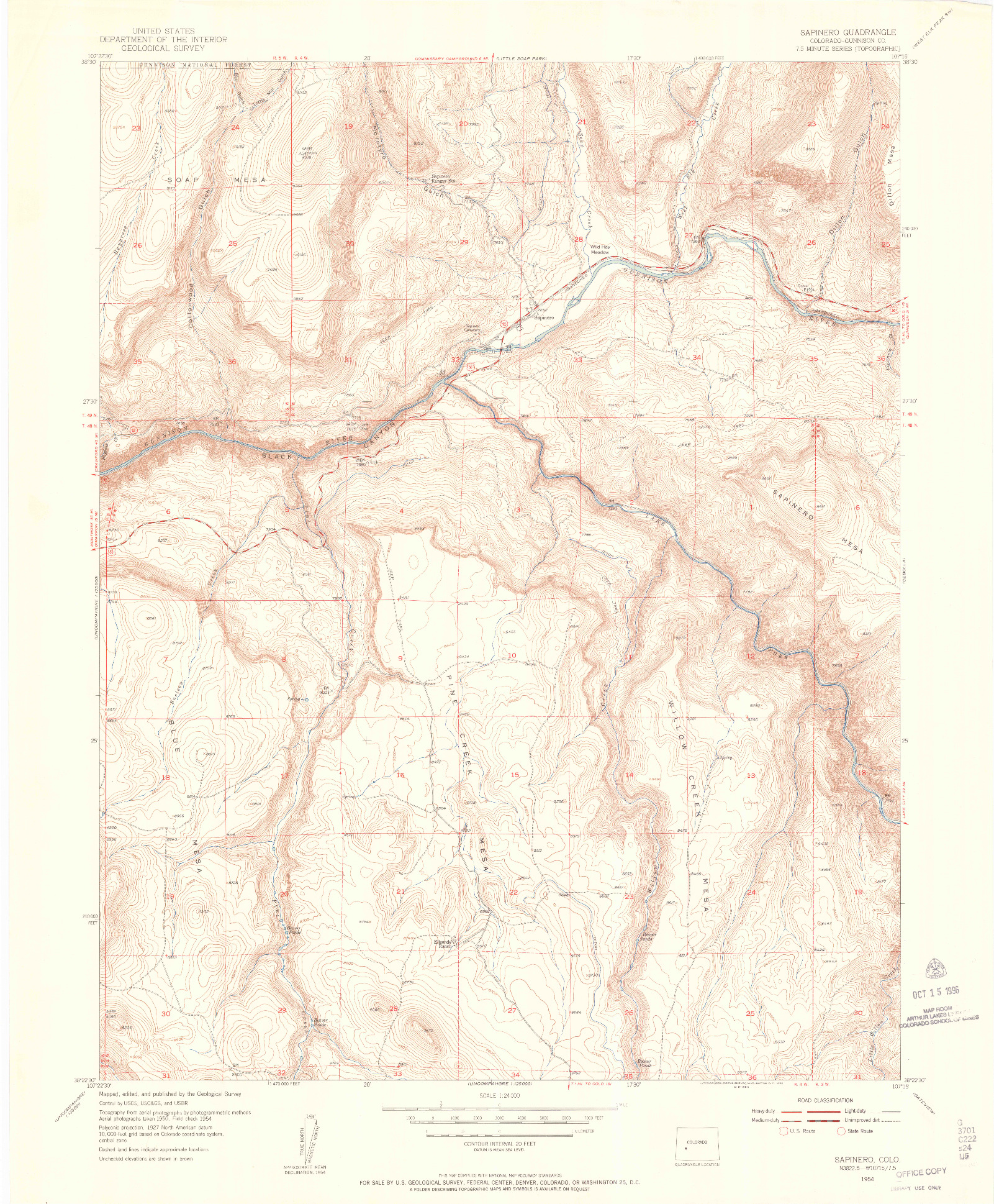 USGS 1:24000-SCALE QUADRANGLE FOR SAPINERO, CO 1954