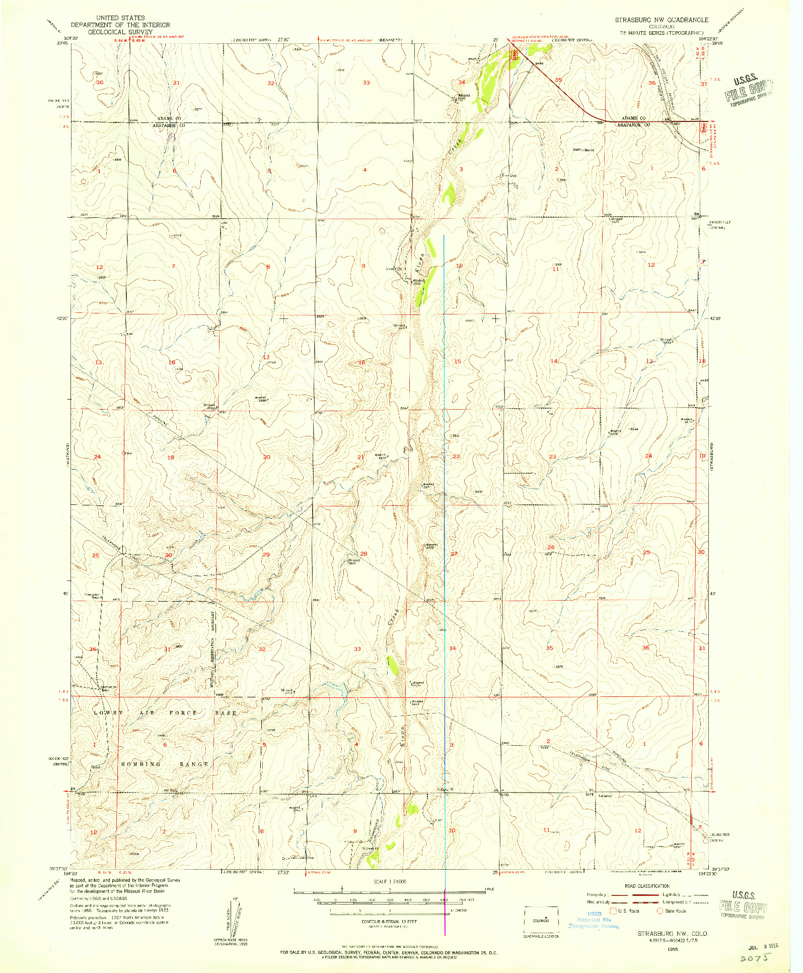 USGS 1:24000-SCALE QUADRANGLE FOR STRASBURG NW, CO 1955