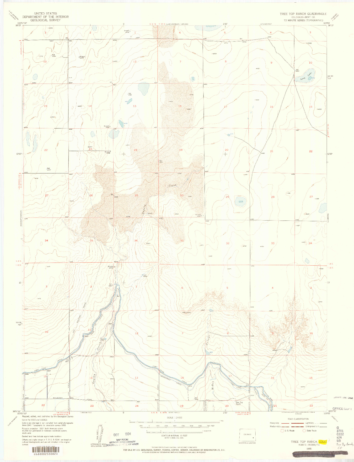 USGS 1:24000-SCALE QUADRANGLE FOR TREE TOP RANCH, CO 1955