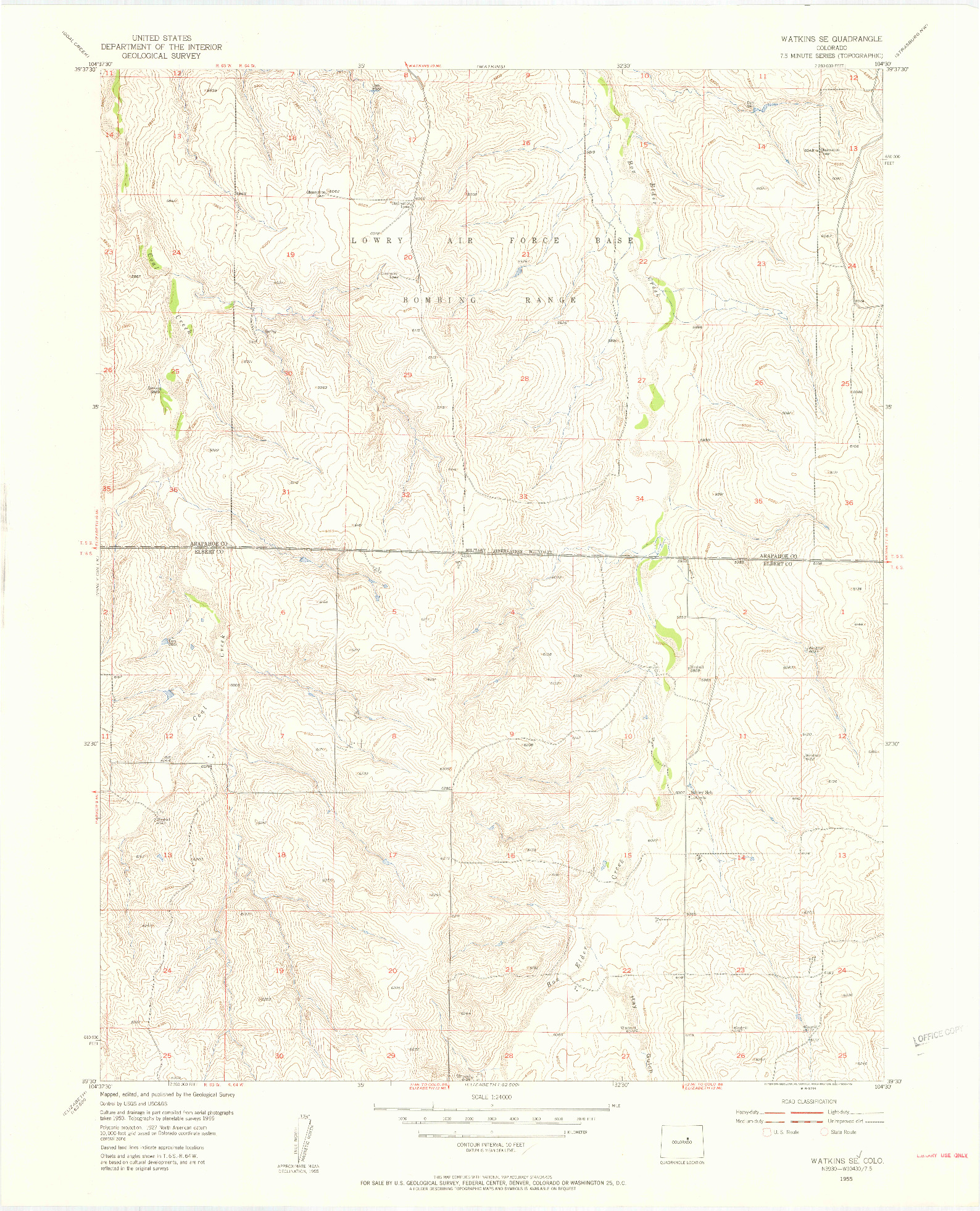 USGS 1:24000-SCALE QUADRANGLE FOR WATKINS SE, CO 1955