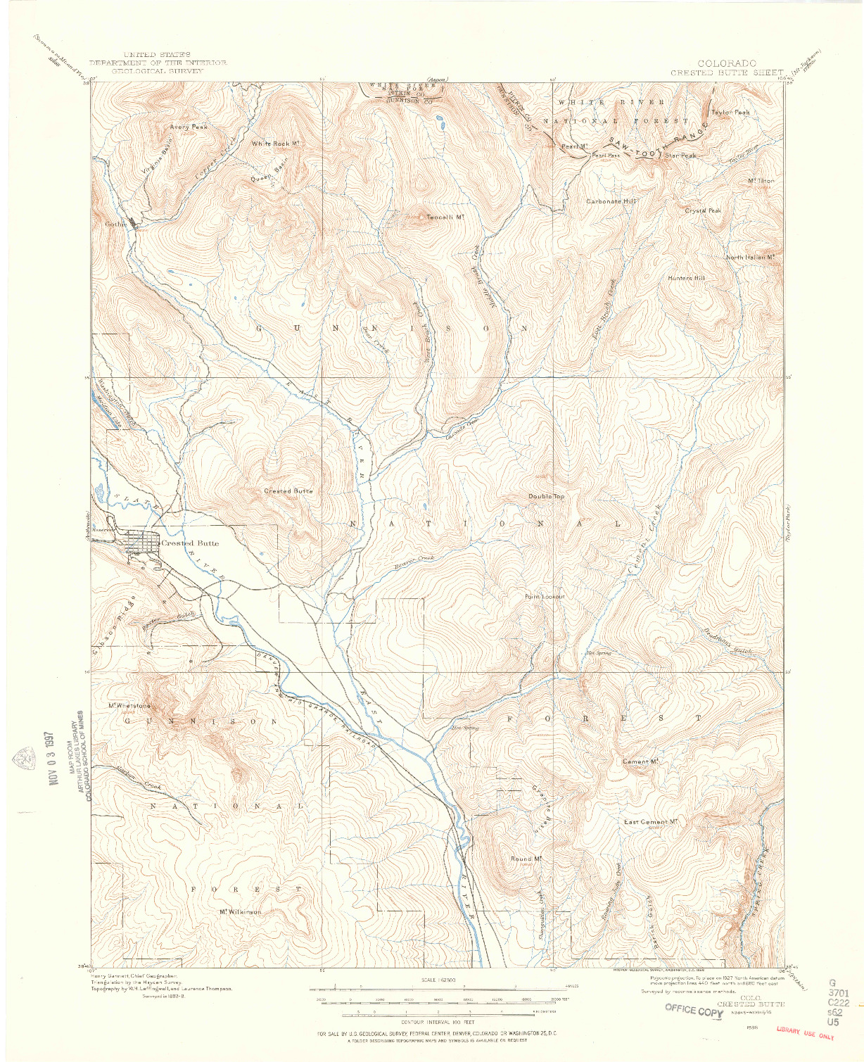 USGS 1:62500-SCALE QUADRANGLE FOR CRESTED BUTTE, CO 1888