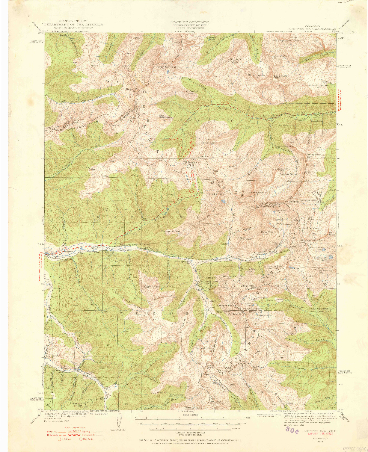 USGS 1:62500-SCALE QUADRANGLE FOR MONTEZUMA, CO 1933