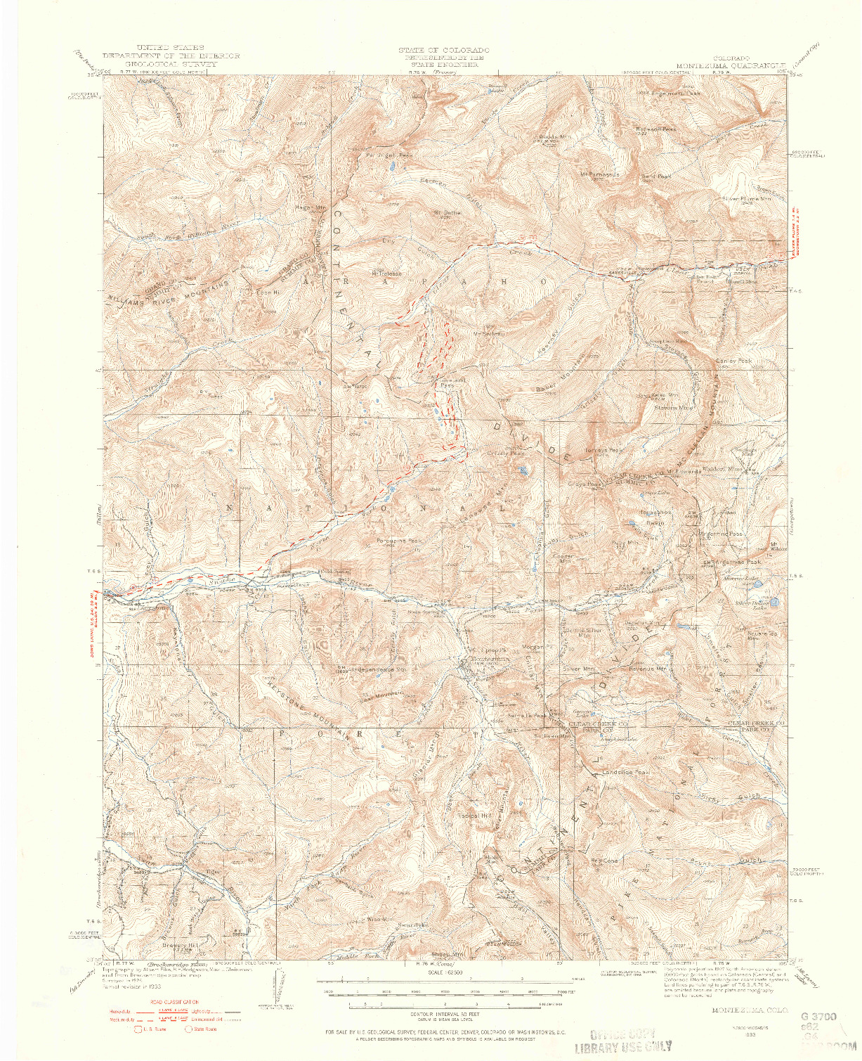 USGS 1:62500-SCALE QUADRANGLE FOR MONTEZUMA, CO 1933