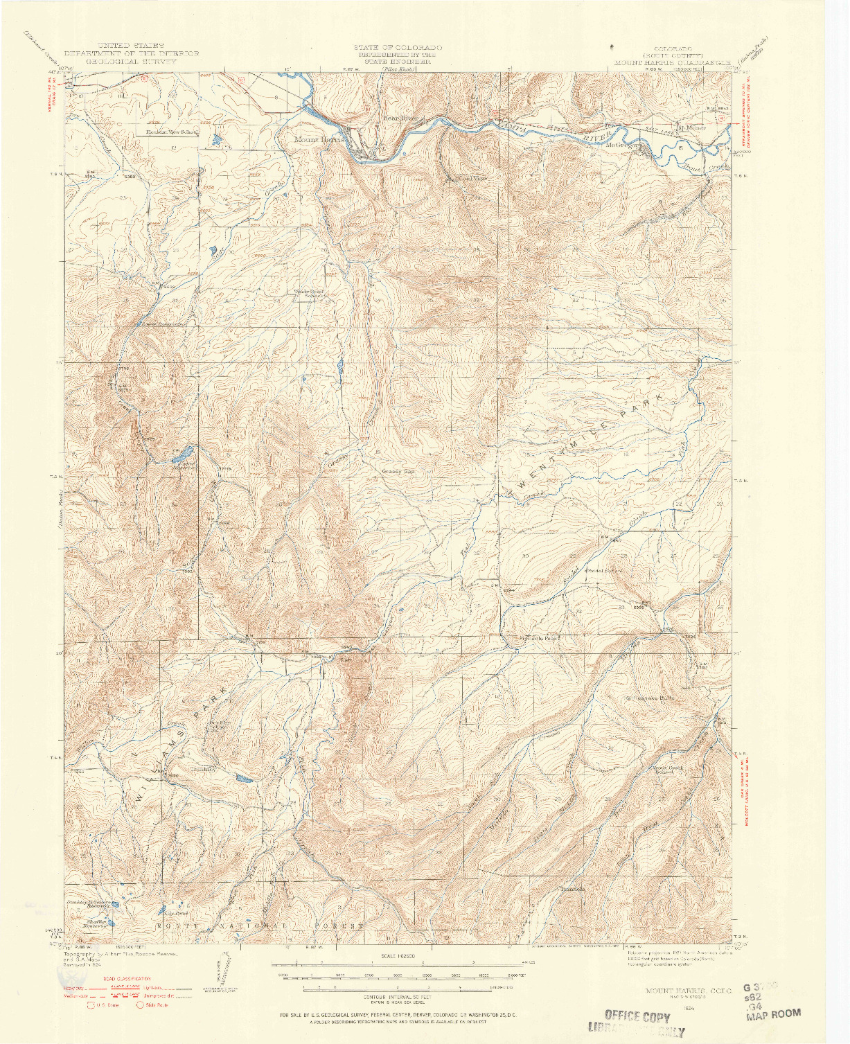 USGS 1:62500-SCALE QUADRANGLE FOR MOUNT HARRIS, CO 1924