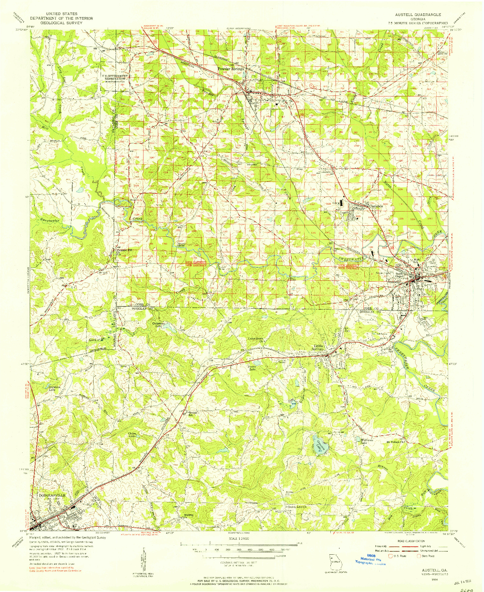USGS 1:24000-SCALE QUADRANGLE FOR AUSTELL, GA 1954