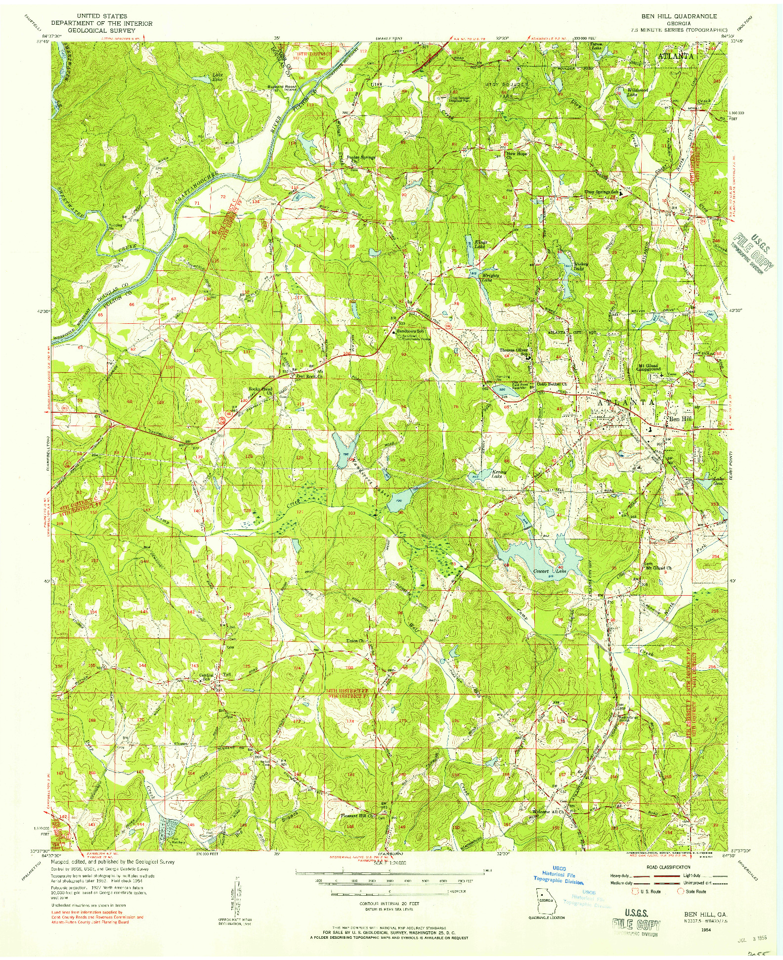 USGS 1:24000-SCALE QUADRANGLE FOR BEN HILL, GA 1954