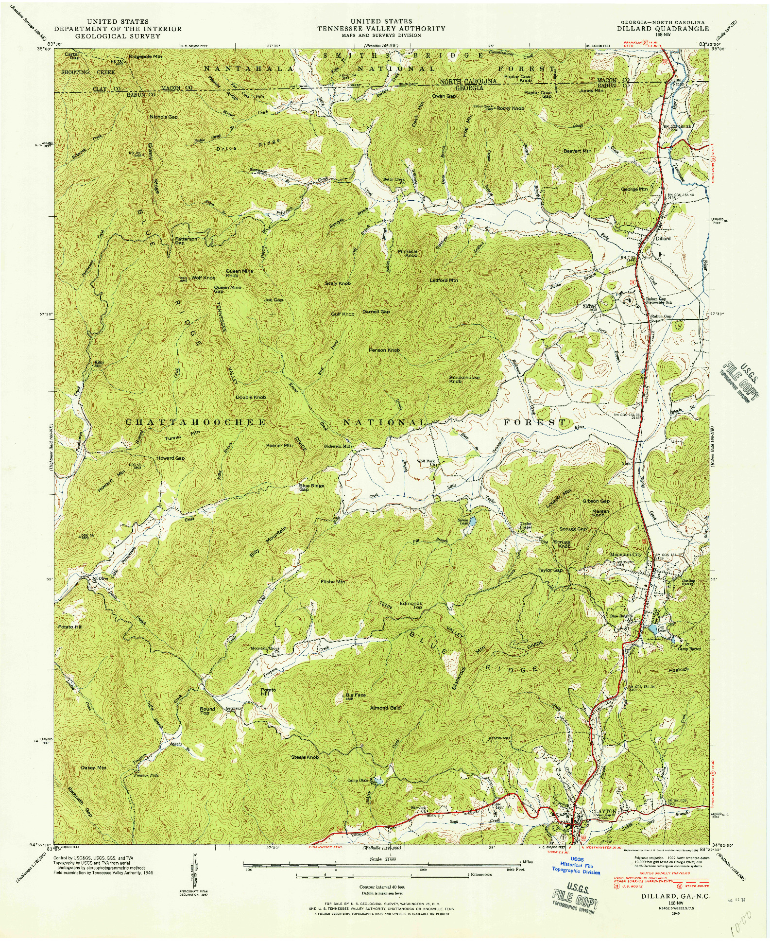 USGS 1:24000-SCALE QUADRANGLE FOR DILLARD, GA 1946