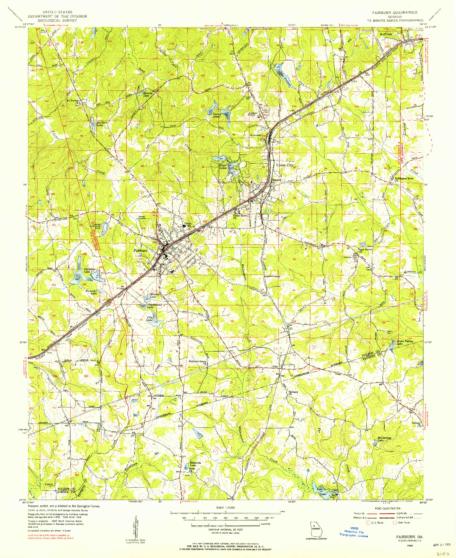 USGS 1:24000-SCALE QUADRANGLE FOR FAIRBURN, GA 1954