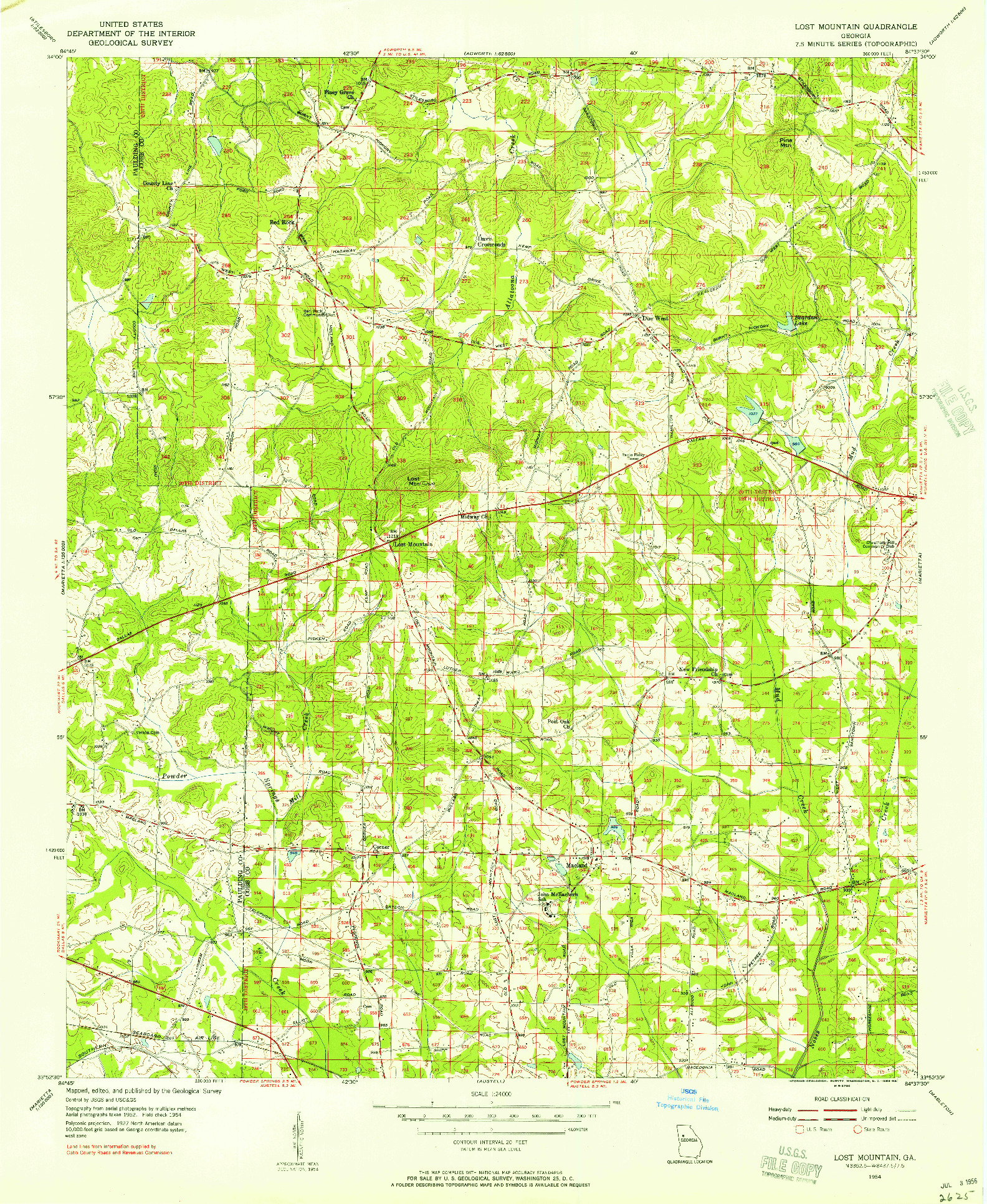 USGS 1:24000-SCALE QUADRANGLE FOR LOST MOUNTAIN, GA 1954