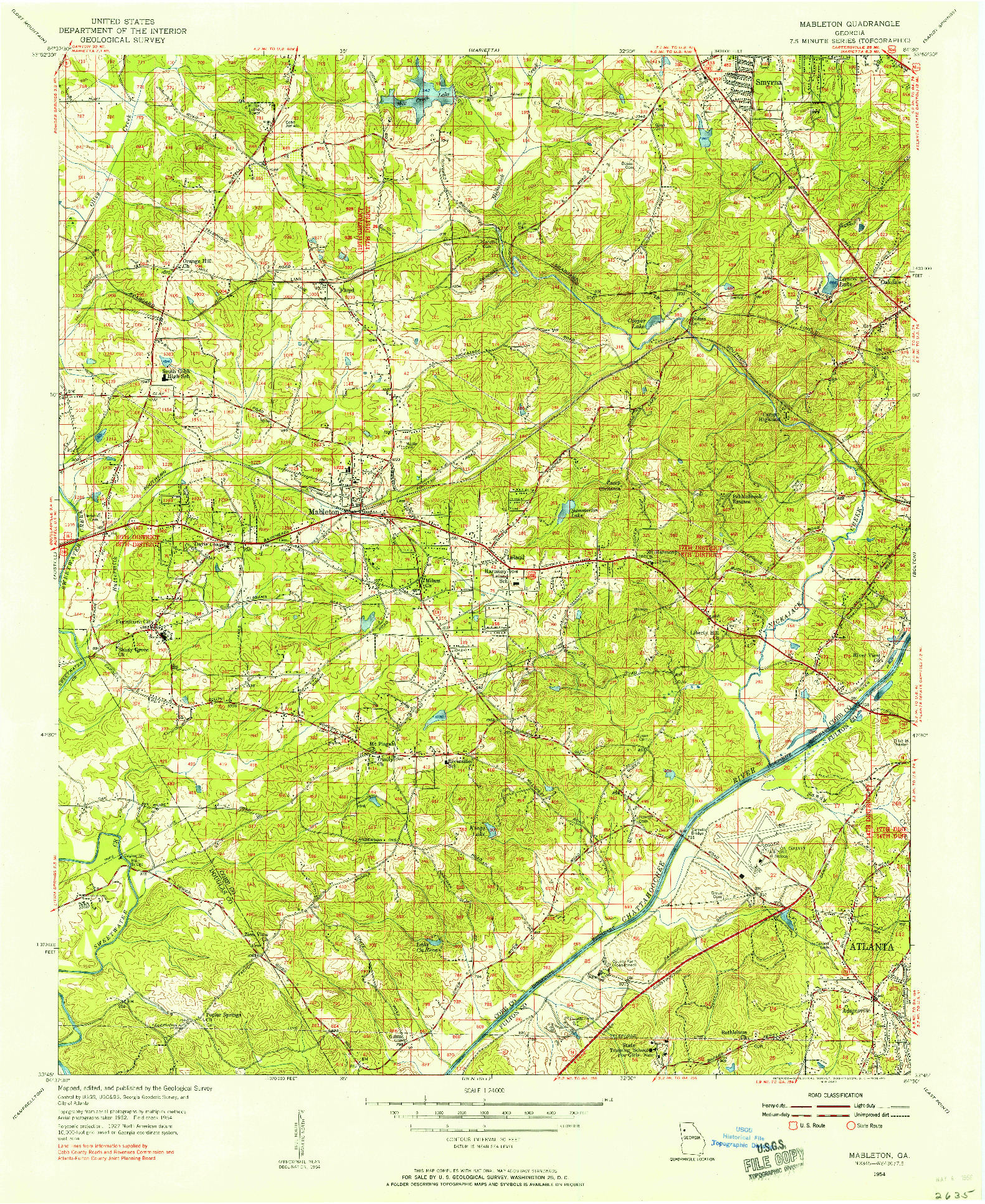 USGS 1:24000-SCALE QUADRANGLE FOR MABLETON, GA 1954