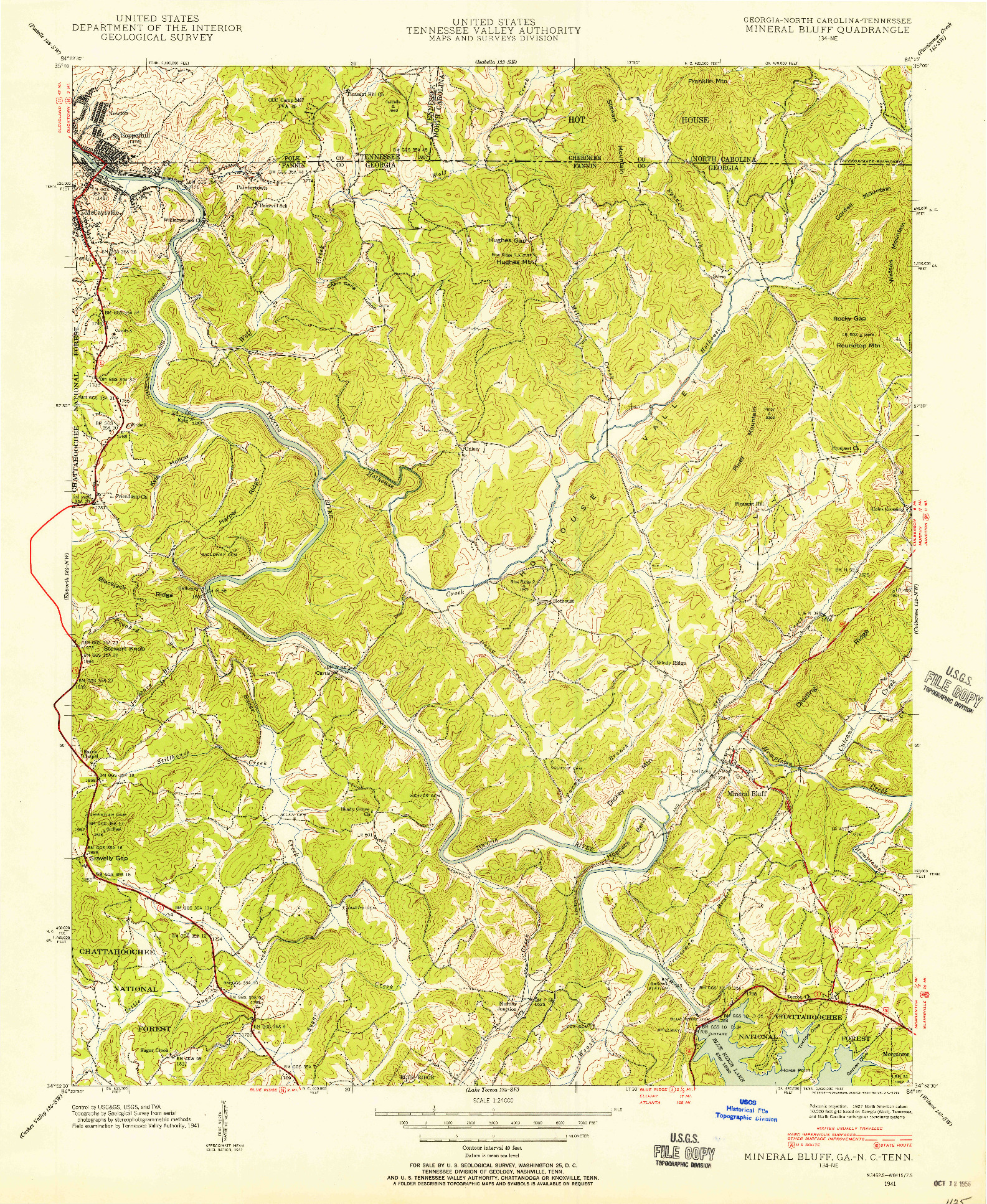 USGS 1:24000-SCALE QUADRANGLE FOR MINERAL BLUFF, GA 1941