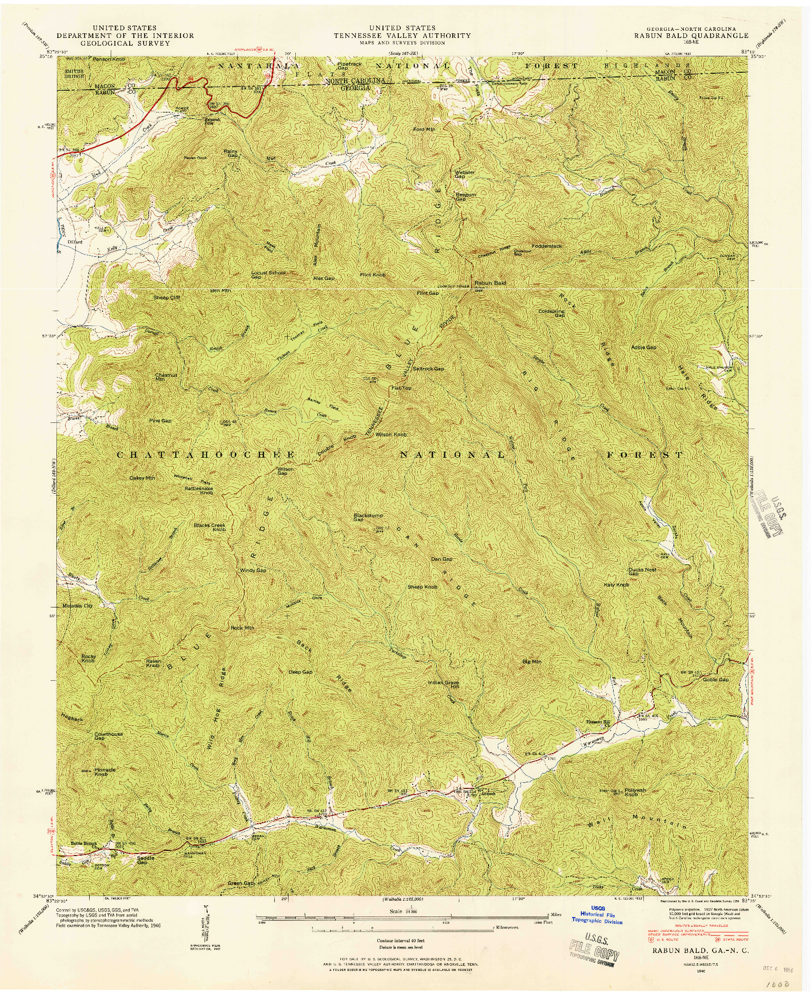 USGS 1:24000-SCALE QUADRANGLE FOR RABUN BALD, GA 1946