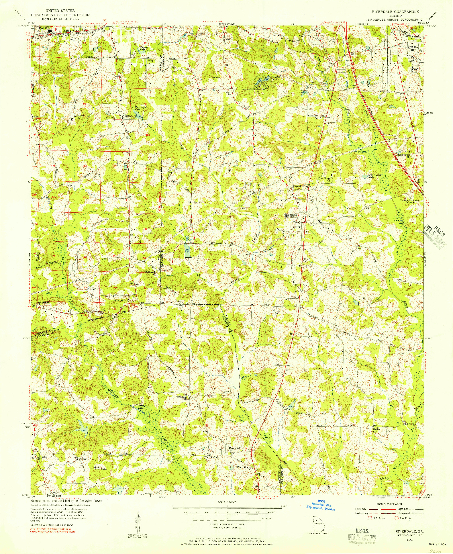 USGS 1:24000-SCALE QUADRANGLE FOR RIVERDALE, GA 1954