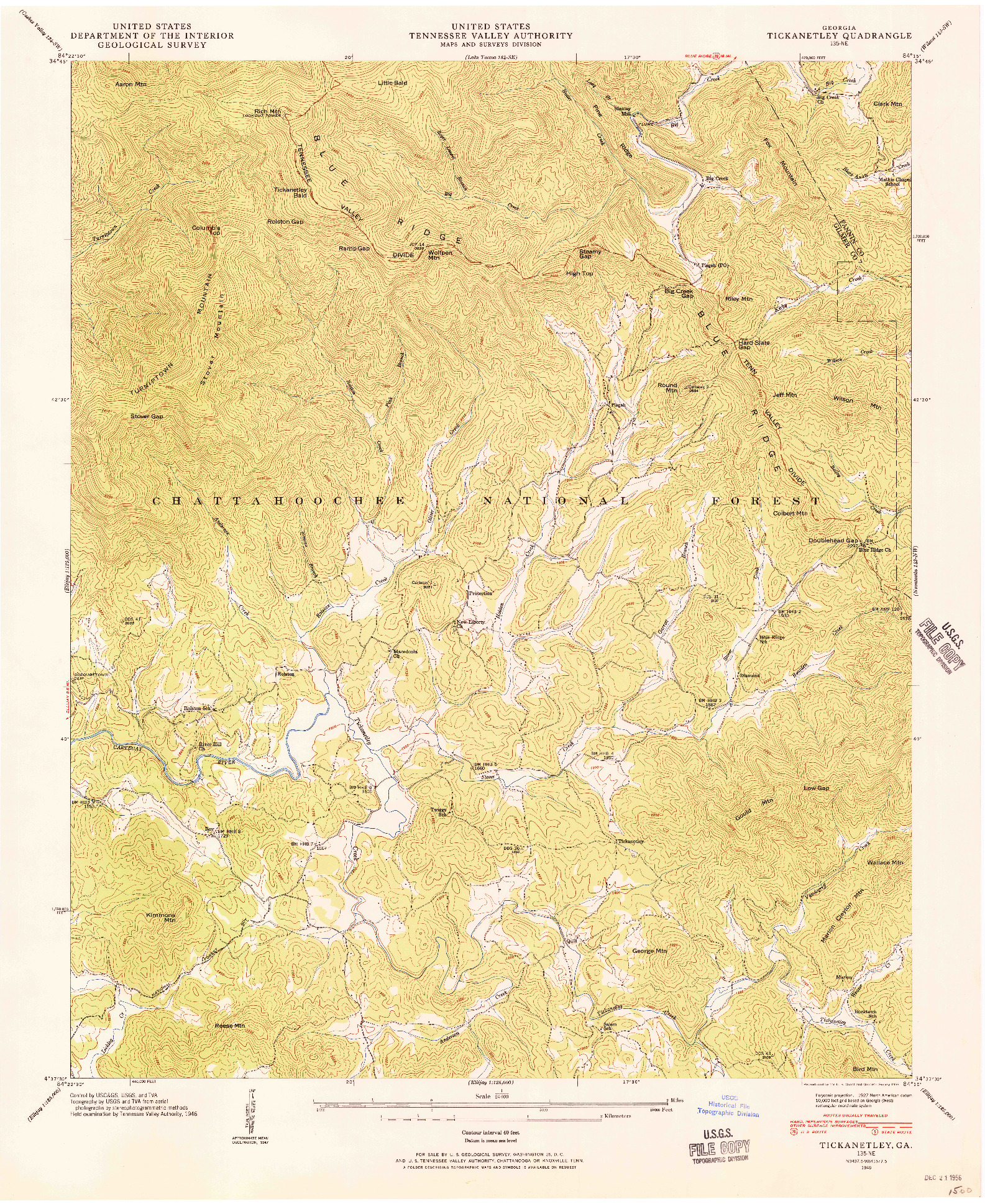 USGS 1:24000-SCALE QUADRANGLE FOR TICKANETLEY, GA 1946