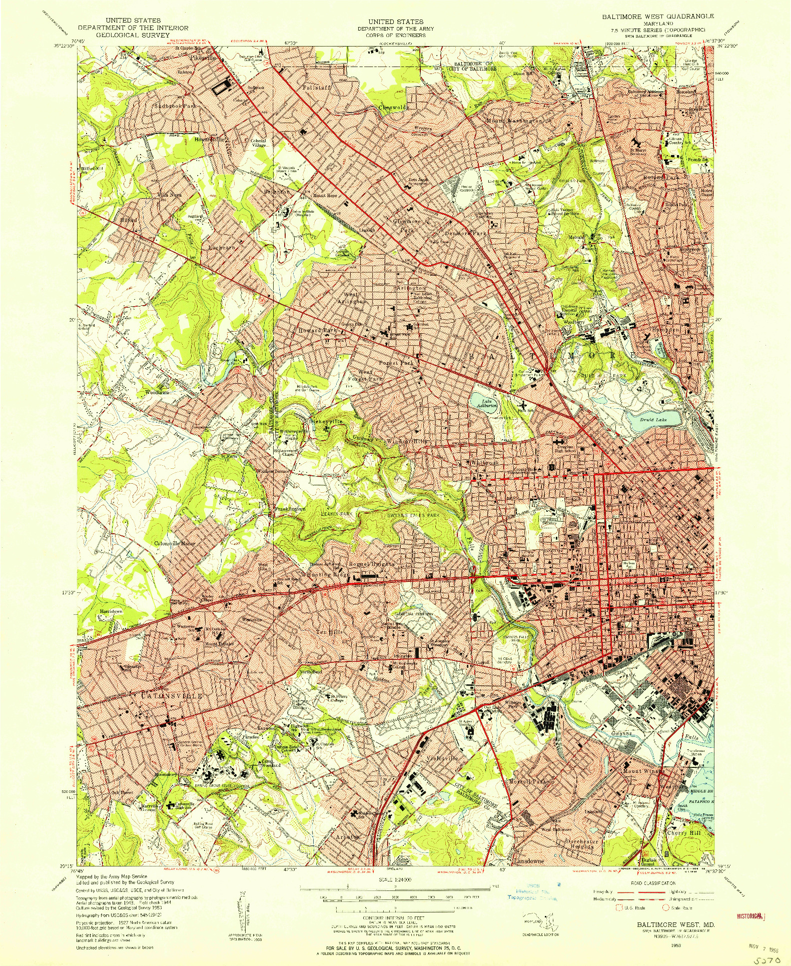 USGS 1:24000-SCALE QUADRANGLE FOR BALTIMORE WEST, MD 1953