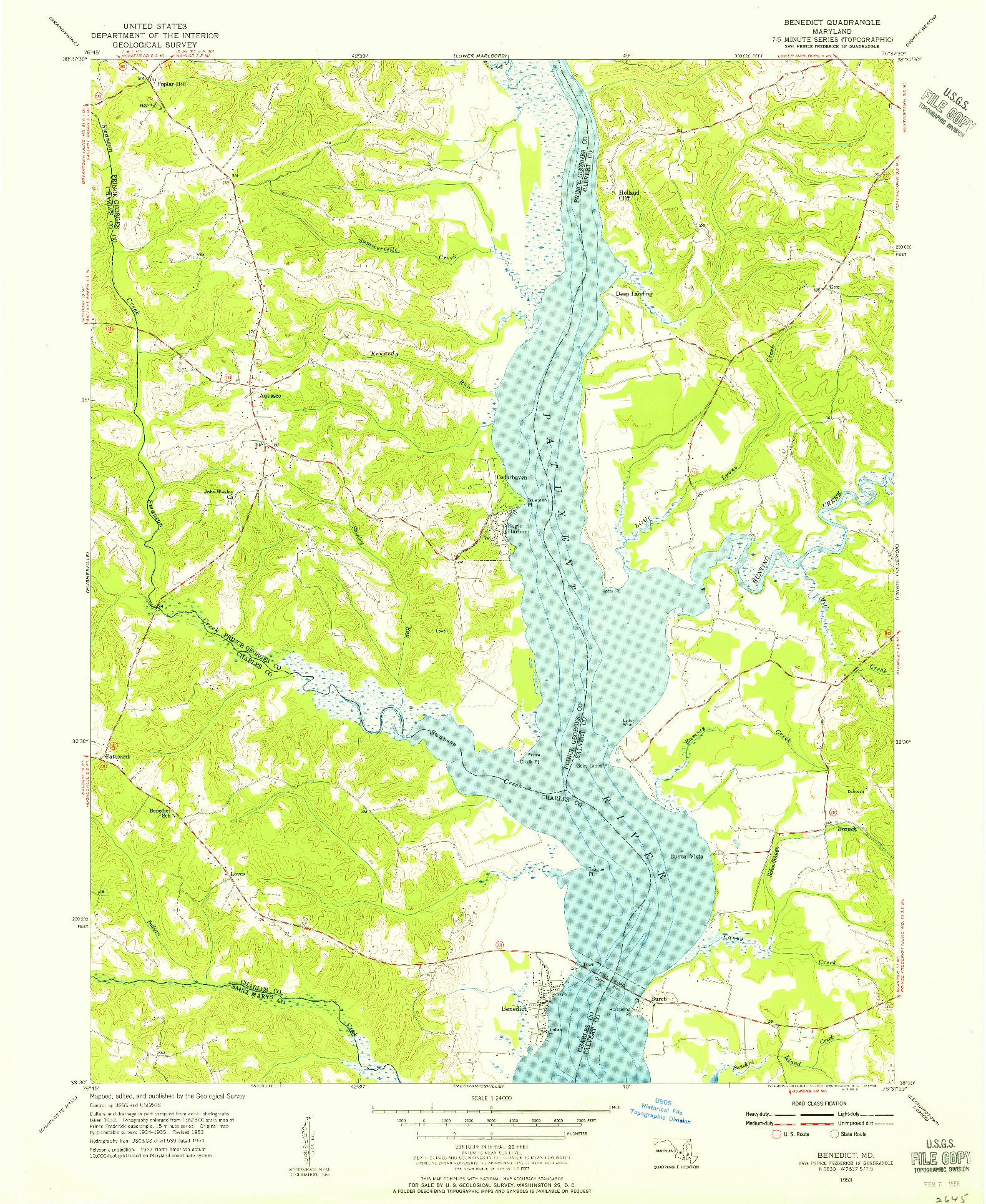 USGS 1:24000-SCALE QUADRANGLE FOR BENEDICT, MD 1953