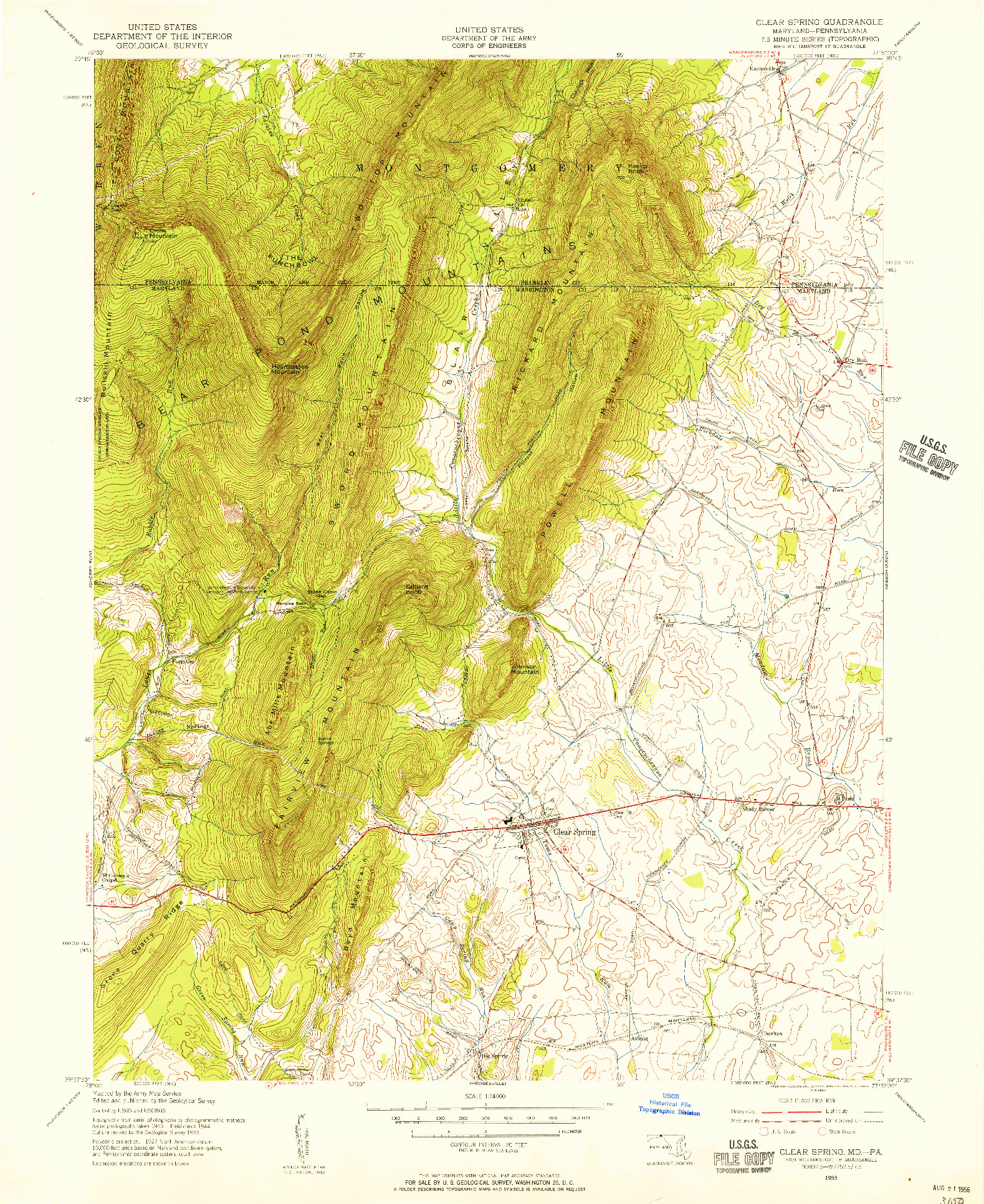 USGS 1:24000-SCALE QUADRANGLE FOR CLEAR SPRING, MD 1955