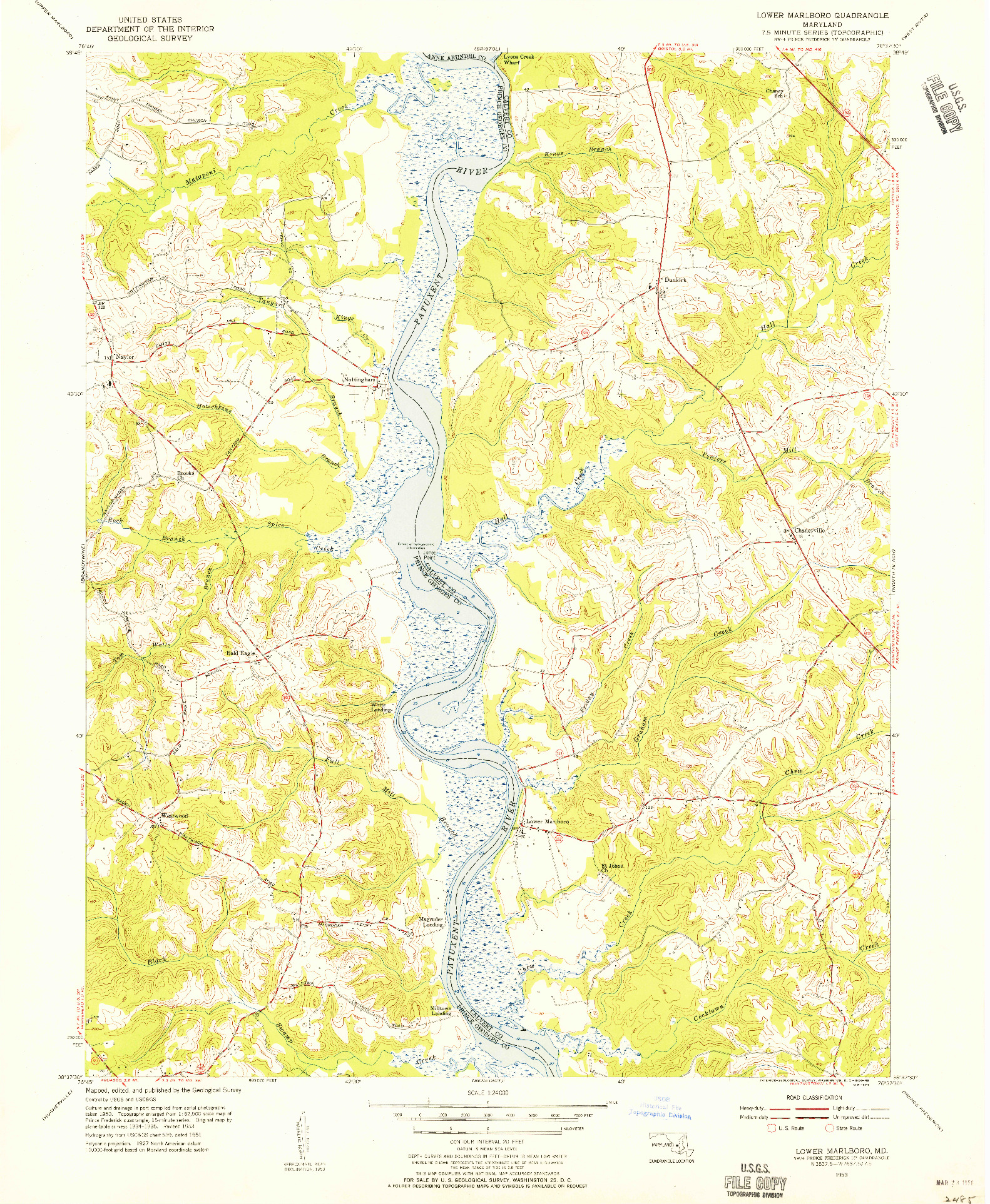 USGS 1:24000-SCALE QUADRANGLE FOR LOWER MARLBORO, MD 1953