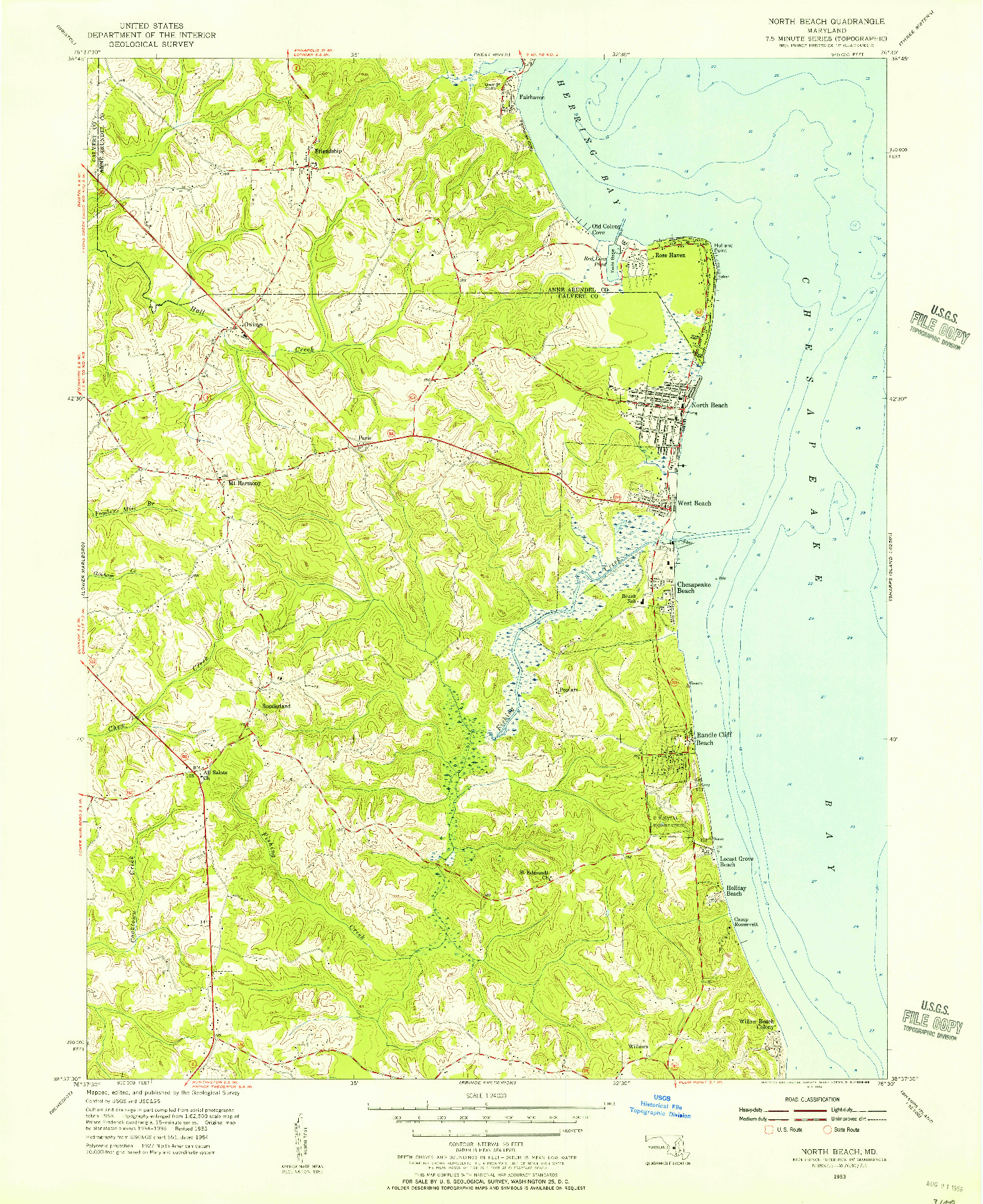 USGS 1:24000-SCALE QUADRANGLE FOR NORTH BEACH, MD 1953