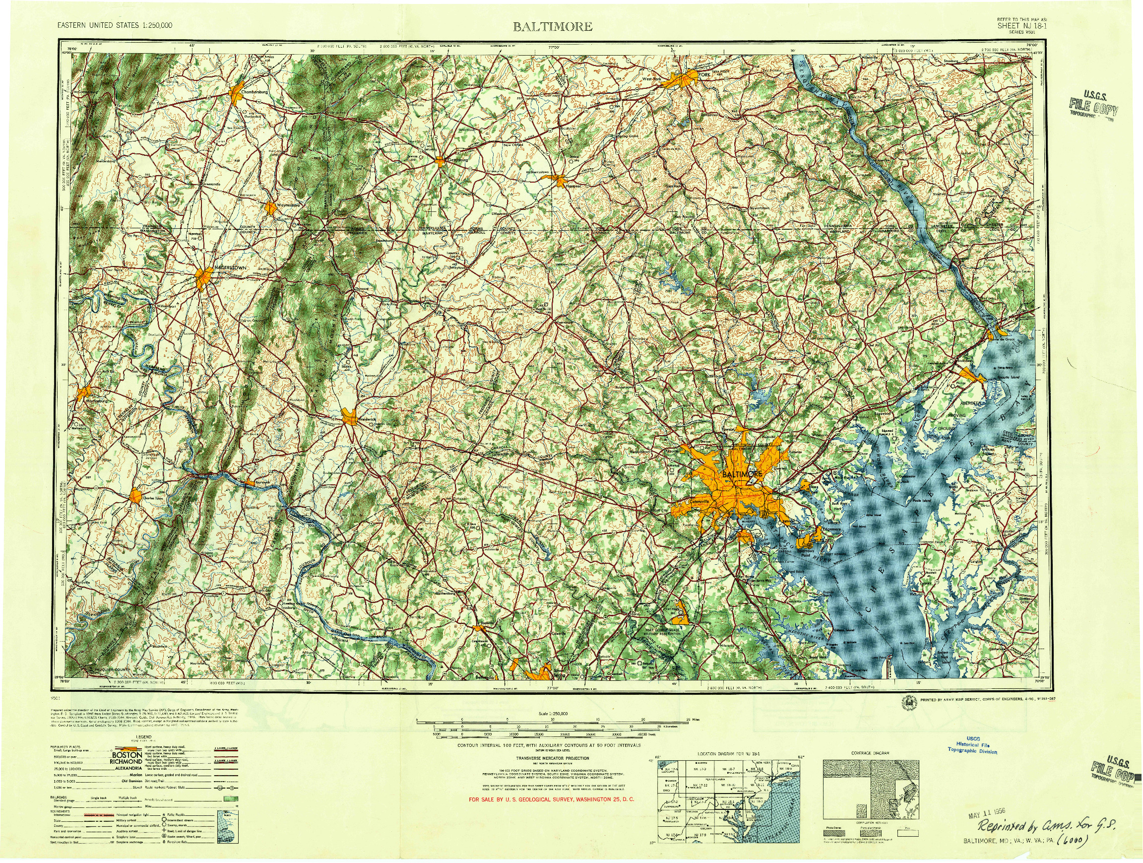 USGS 1:250000-SCALE QUADRANGLE FOR BALTIMORE, MD 1956