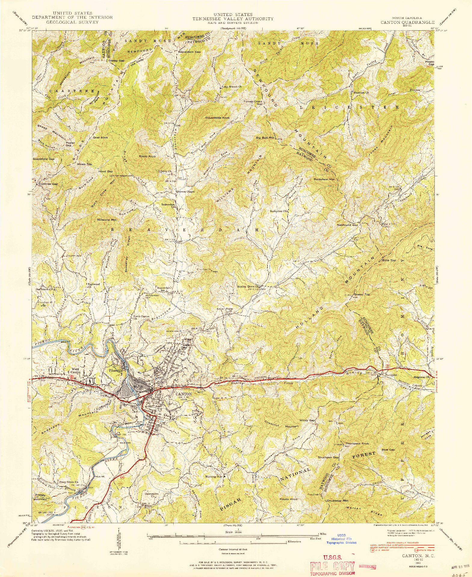USGS 1:24000-SCALE QUADRANGLE FOR CANTON, NC 1941