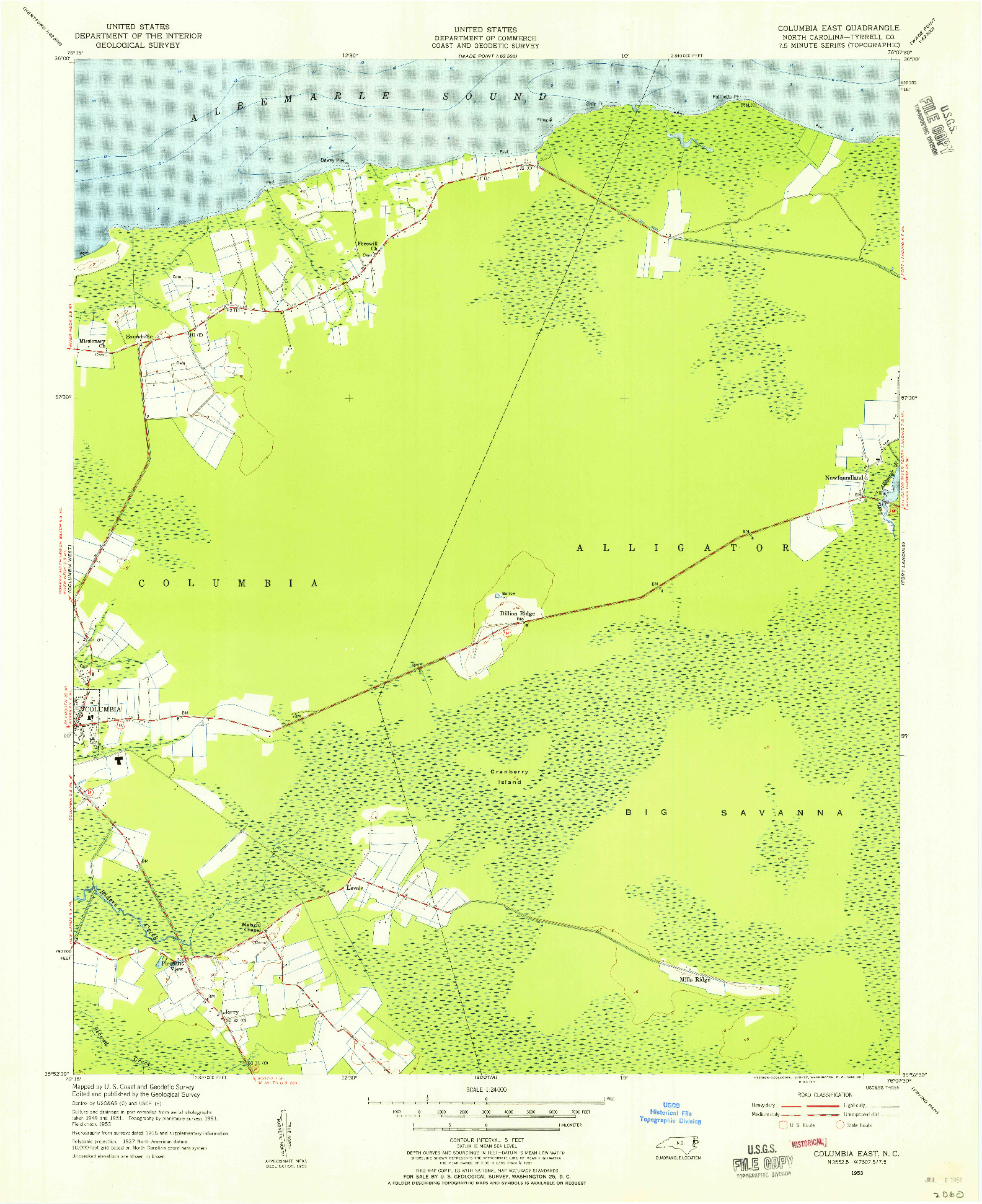 USGS 1:24000-SCALE QUADRANGLE FOR COLUMBIA EAST, NC 1953
