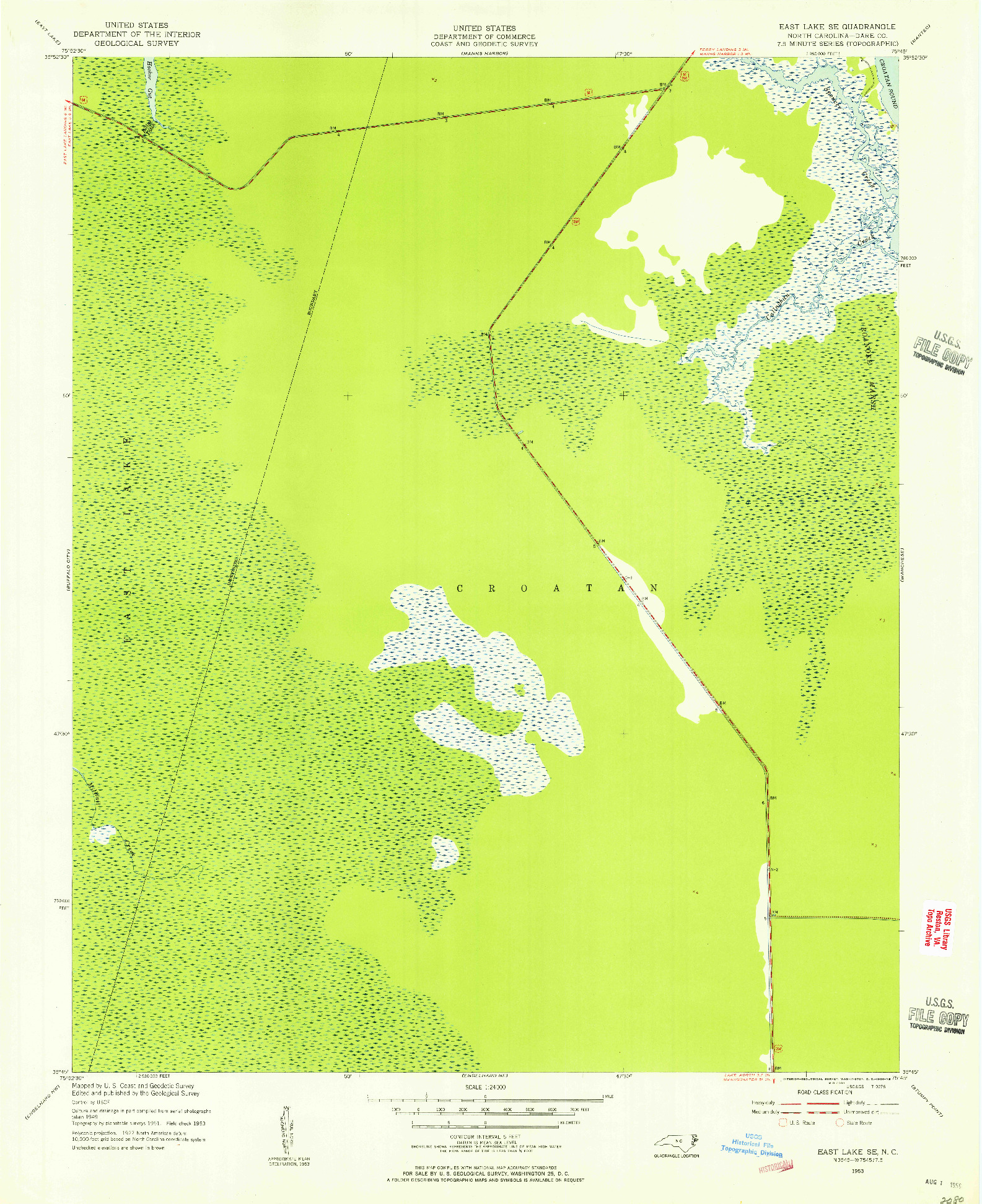 USGS 1:24000-SCALE QUADRANGLE FOR EAST LAKE SE, NC 1953