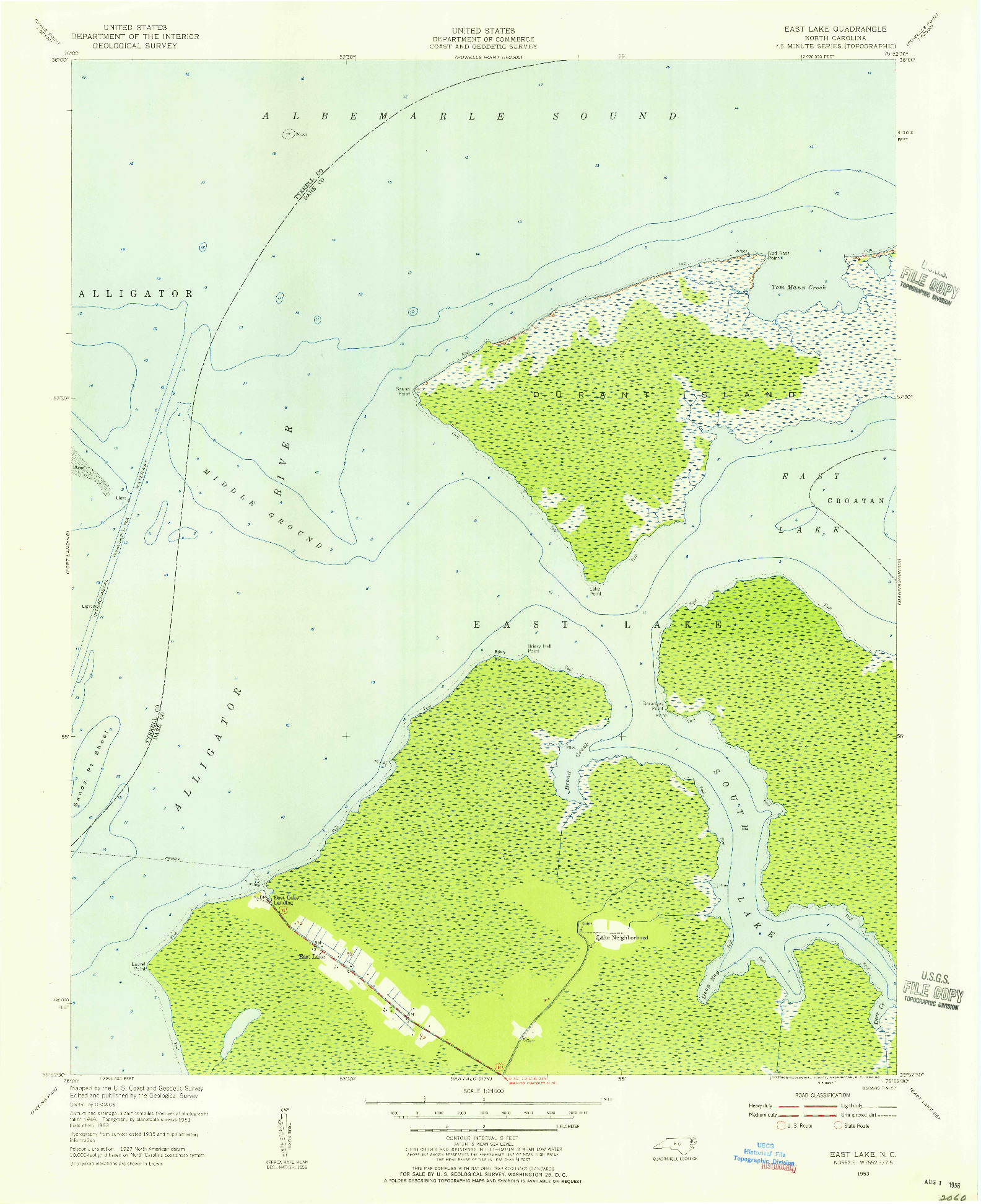 USGS 1:24000-SCALE QUADRANGLE FOR EAST LAKE, NC 1953