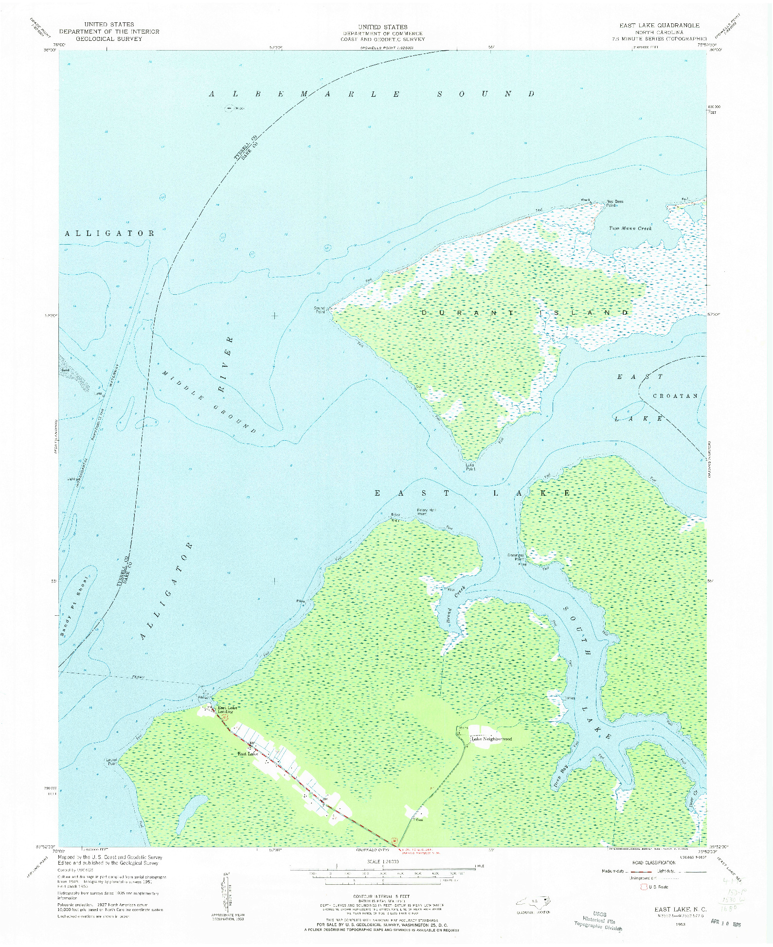 USGS 1:24000-SCALE QUADRANGLE FOR EAST LAKE, NC 1953