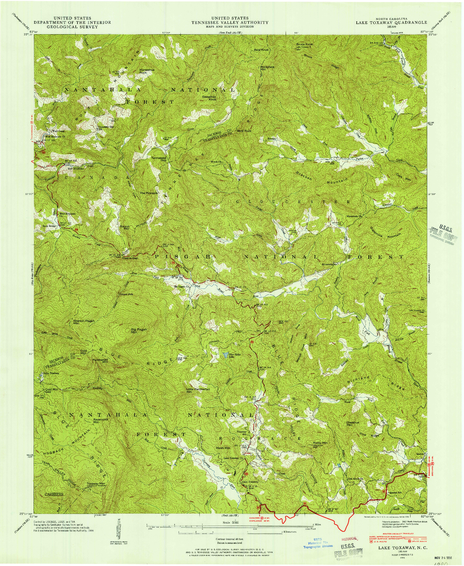 USGS 1:24000-SCALE QUADRANGLE FOR LAKE TOXAWAY, NC 1946