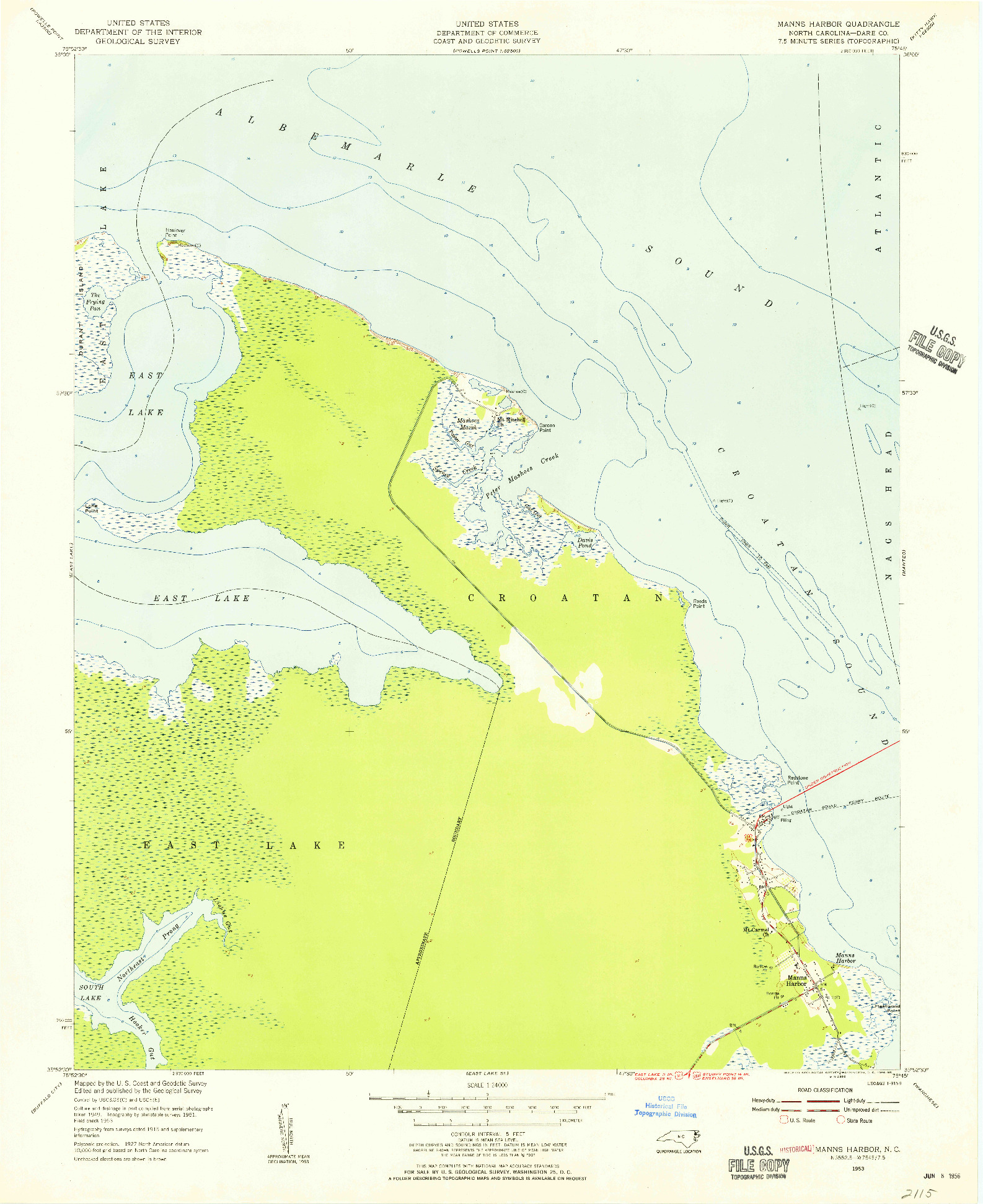USGS 1:24000-SCALE QUADRANGLE FOR MANNS HARBOR, NC 1953