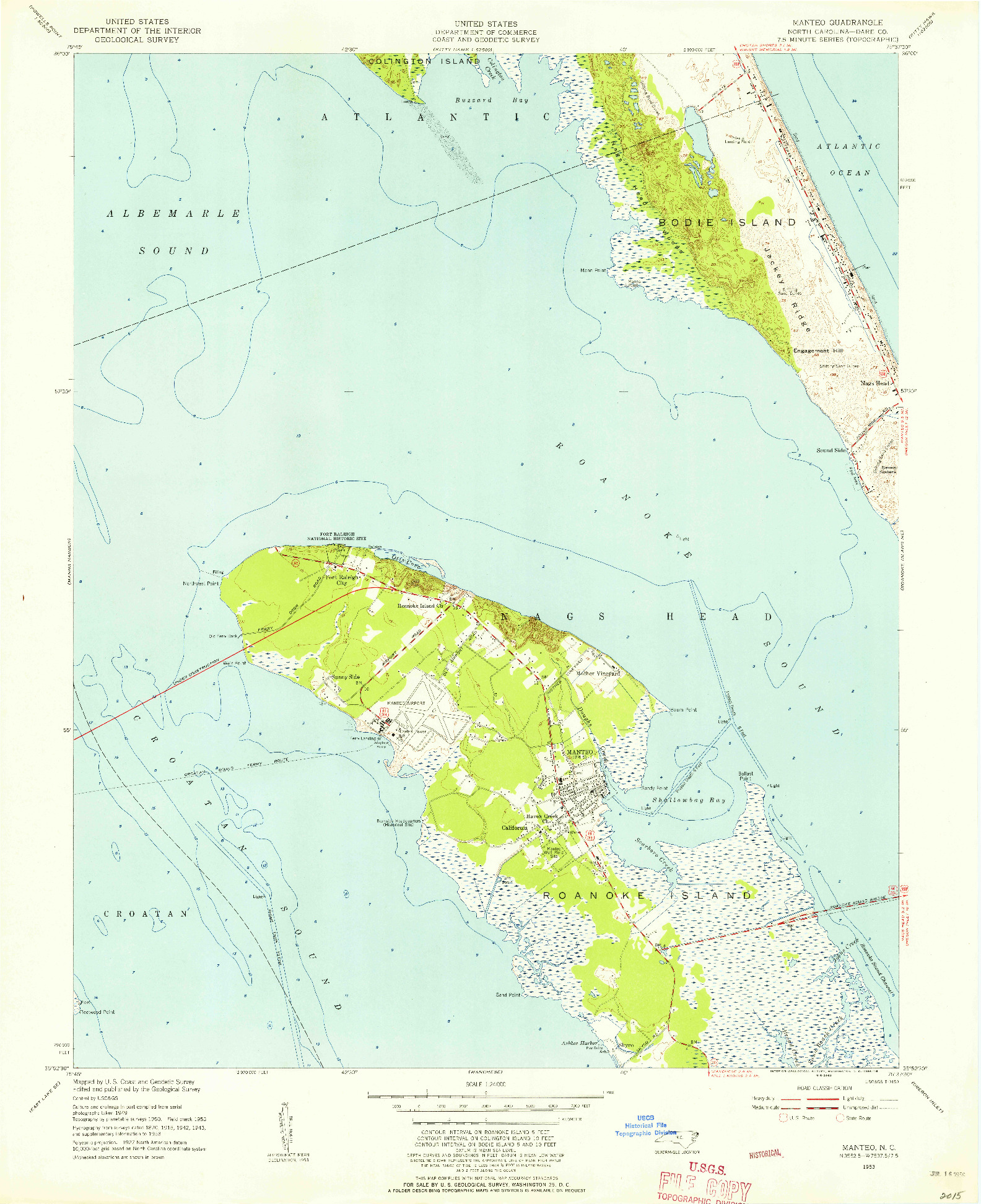 USGS 1:24000-SCALE QUADRANGLE FOR MANTEO, NC 1953