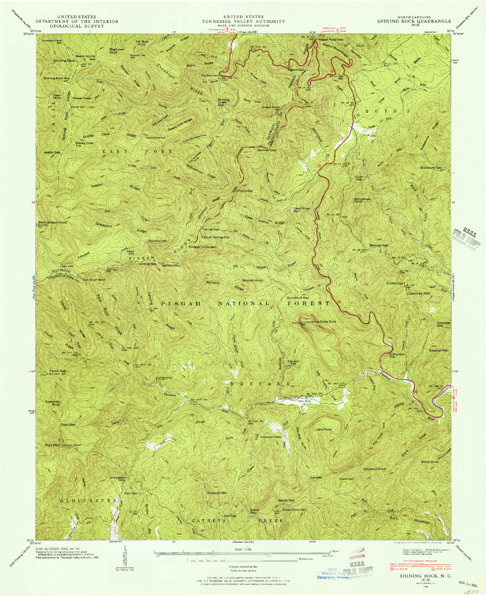 USGS 1:24000-SCALE QUADRANGLE FOR SHINING ROCK, NC 1946