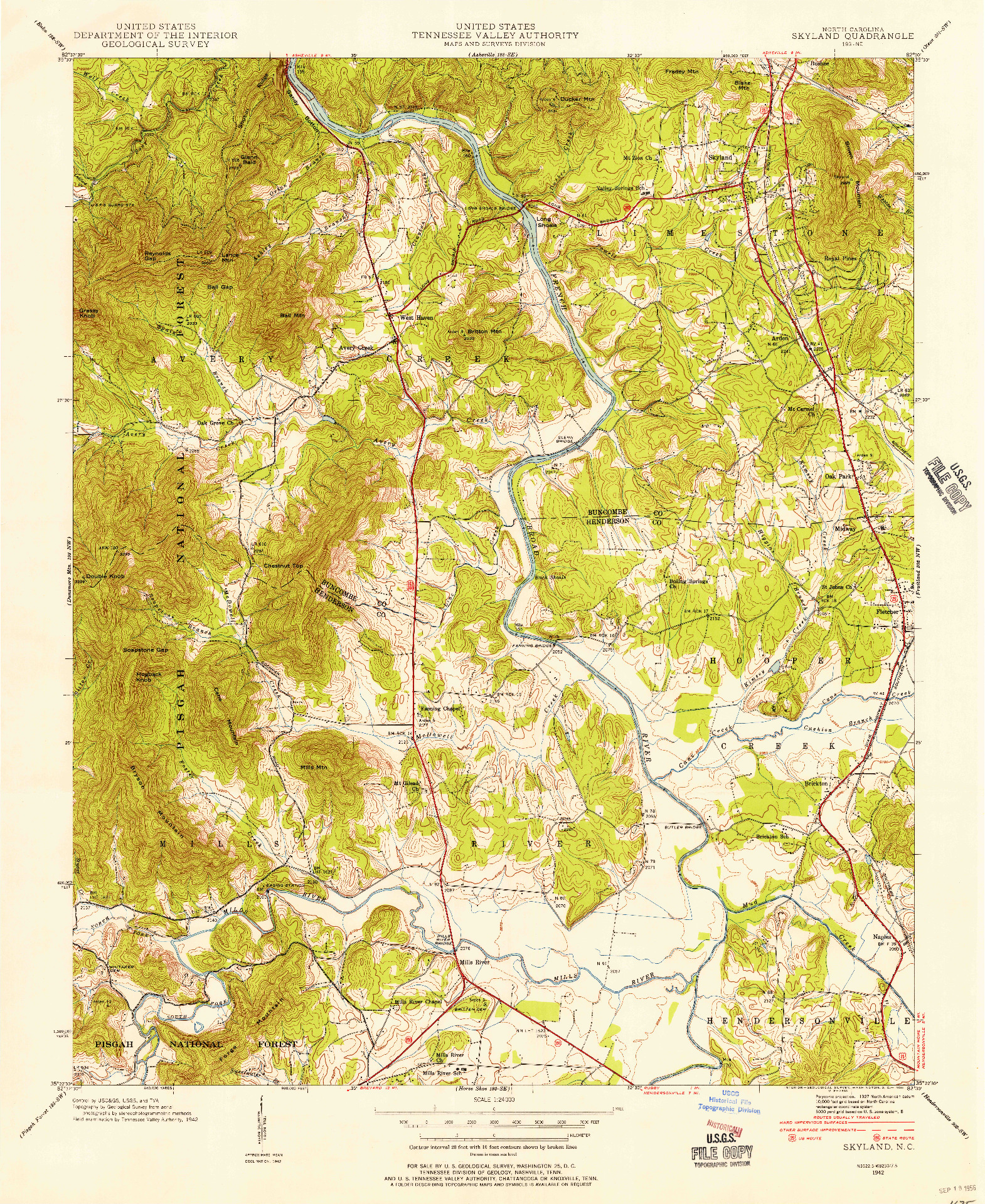 USGS 1:24000-SCALE QUADRANGLE FOR SKYLAND, NC 1942