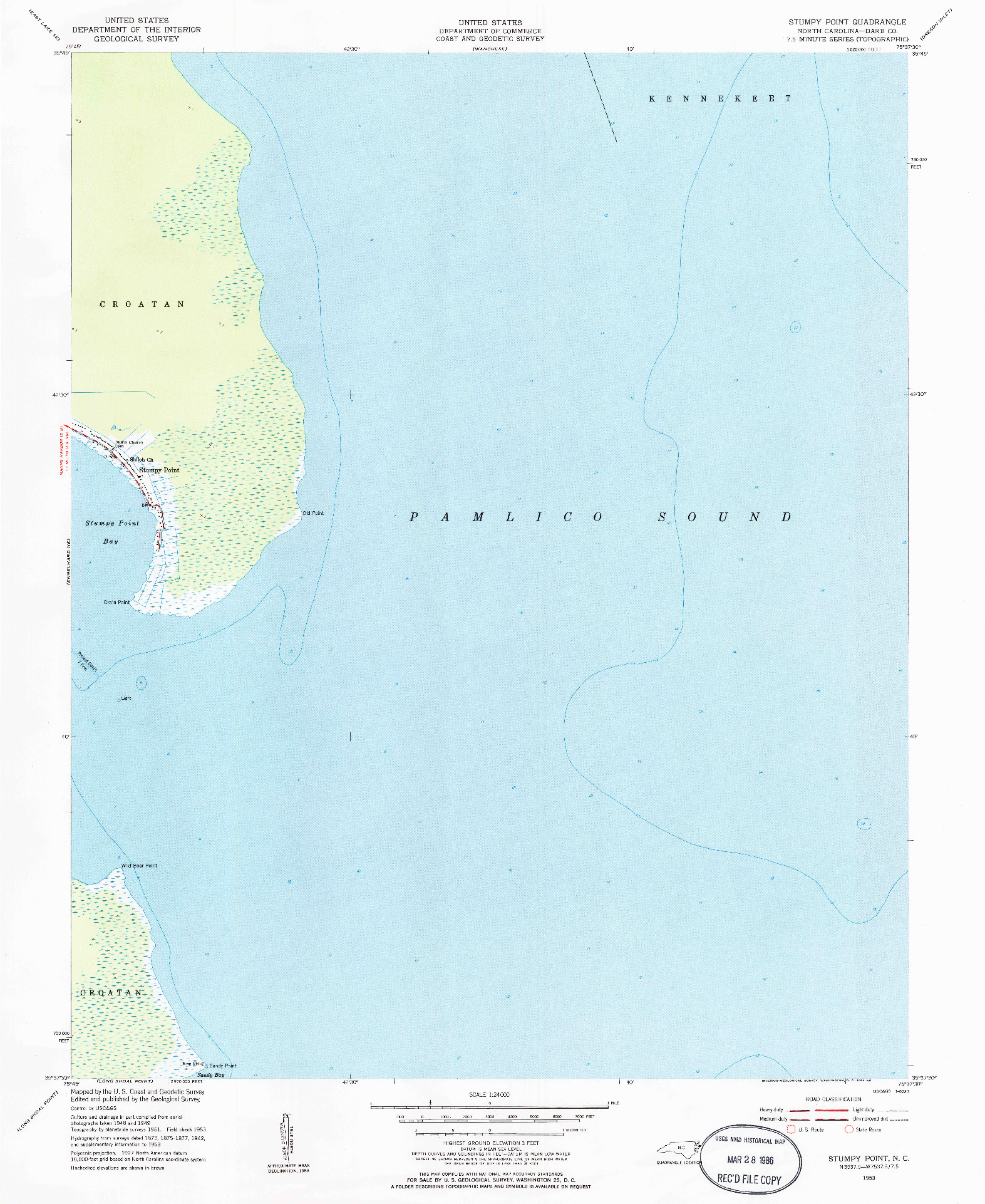 USGS 1:24000-SCALE QUADRANGLE FOR STUMPY POINT, NC 1953