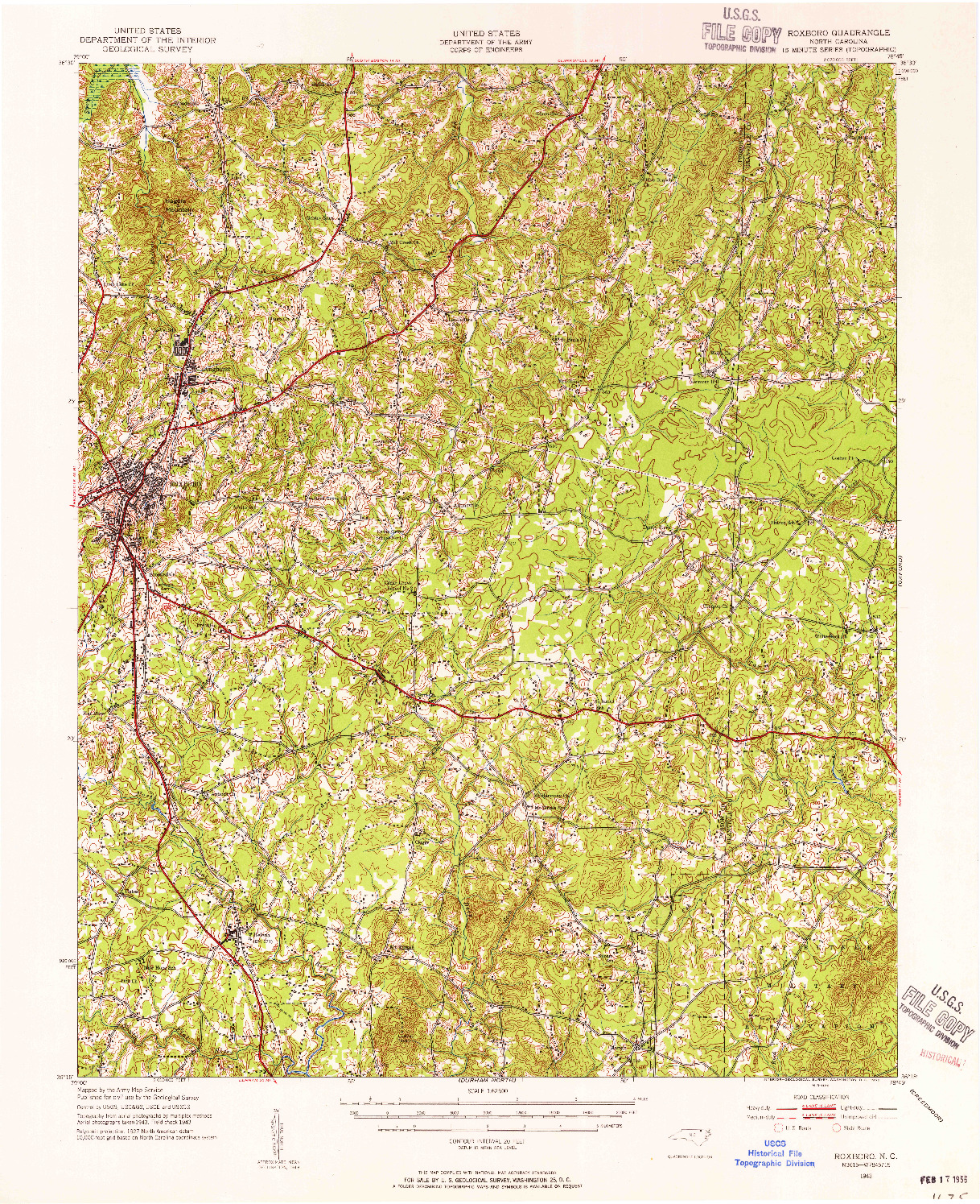 USGS 1:62500-SCALE QUADRANGLE FOR ROXBORO, NC 1943